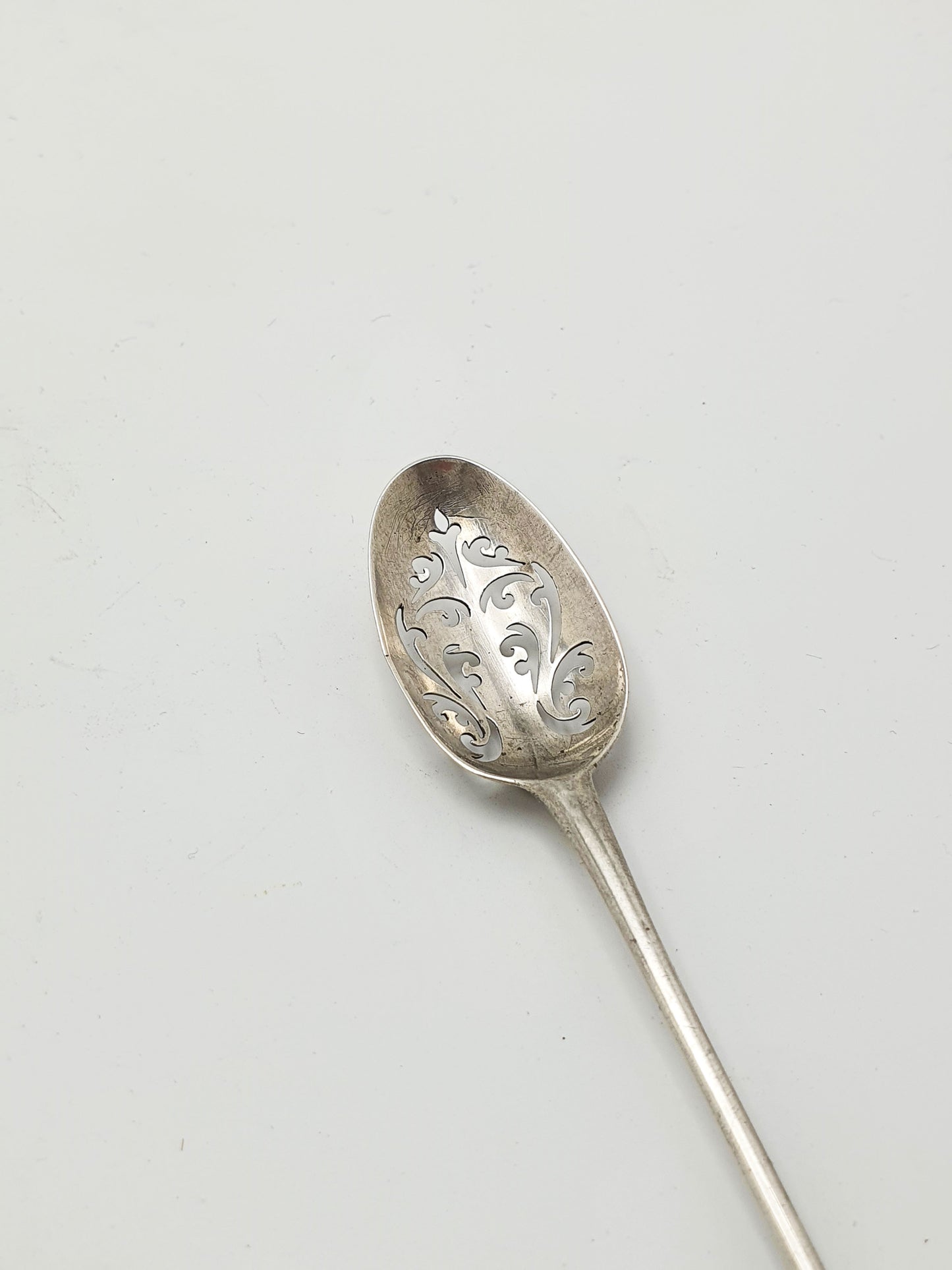 Antique Silver Mote Spoon With Pierced Bowl And Tapered Point – 1780