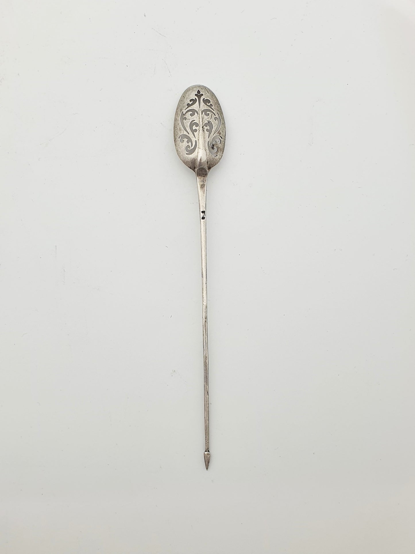 Antique Silver Mote Spoon With Pierced Bowl And Tapered Point – 1780