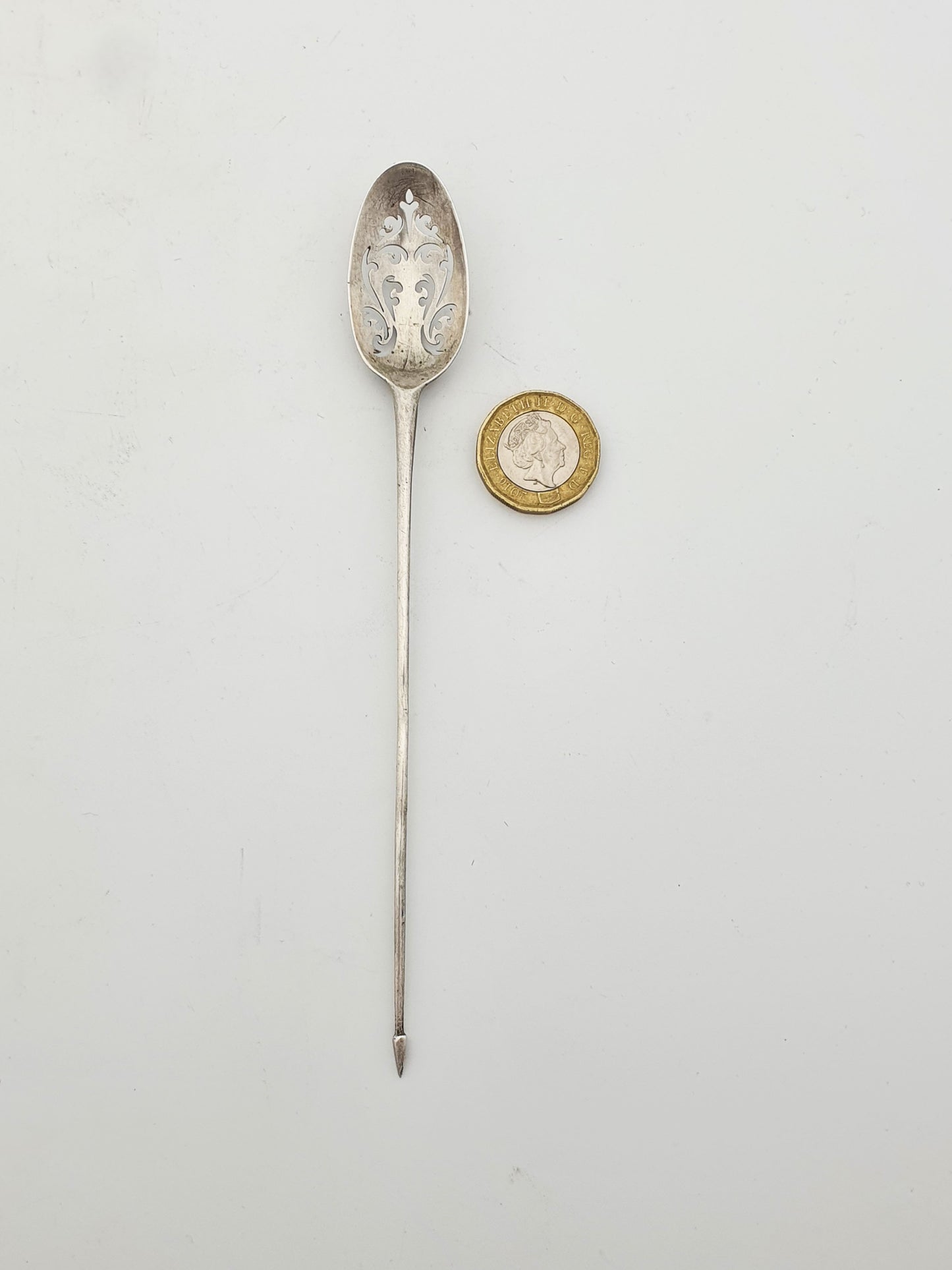 Antique Silver Mote Spoon With Pierced Bowl And Tapered Point – 1780