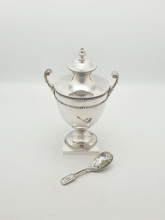 Antique Edwardian Silver-Plated Neoclassical Urn Style Tea Caddy with Spoon – circa 1905