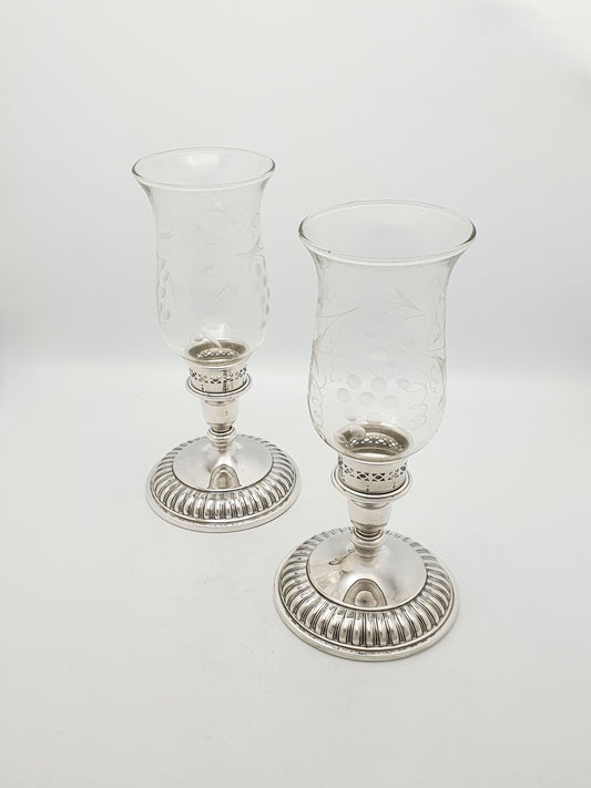 Pair of Convertible Vintage Birks Regency Plate Glass Hurricane Lamps – circa 1950