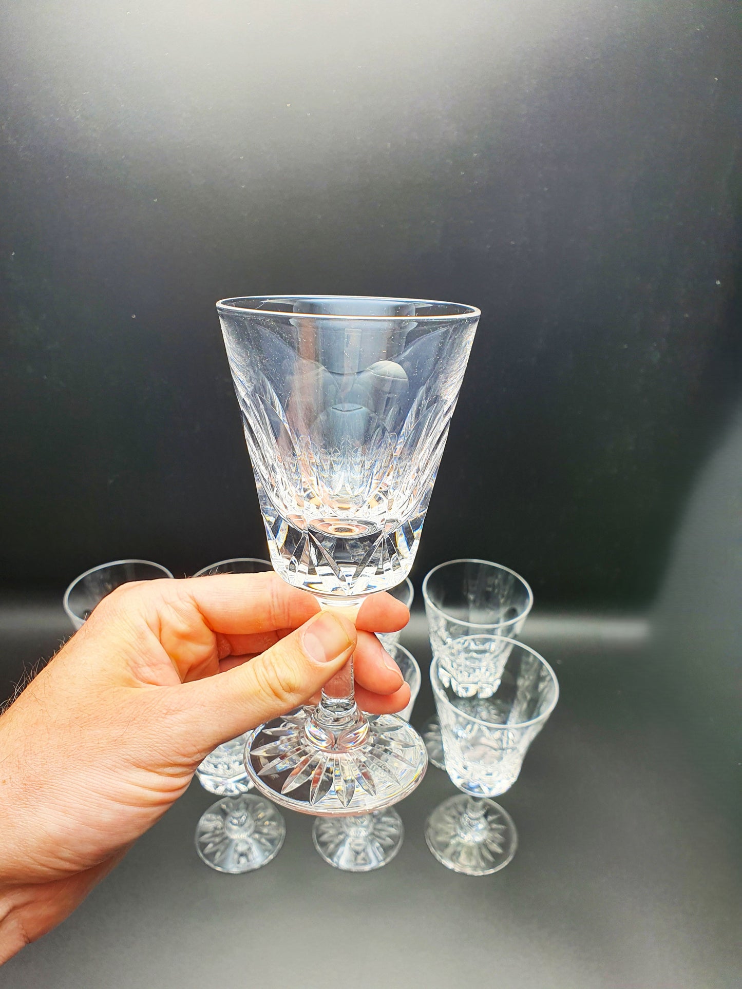 Nice Set of 8 Cut Glass Wine Glasses - circa 1920