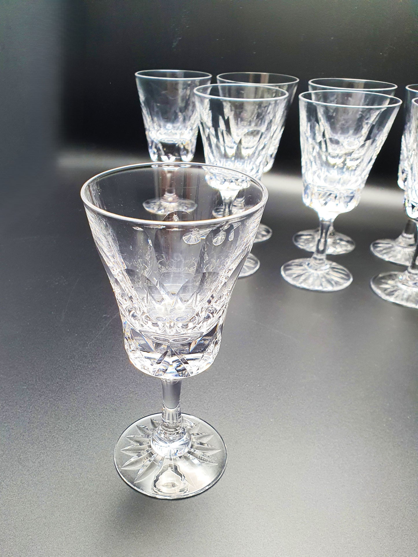 Nice Set of 8 Cut Glass Wine Glasses - circa 1920