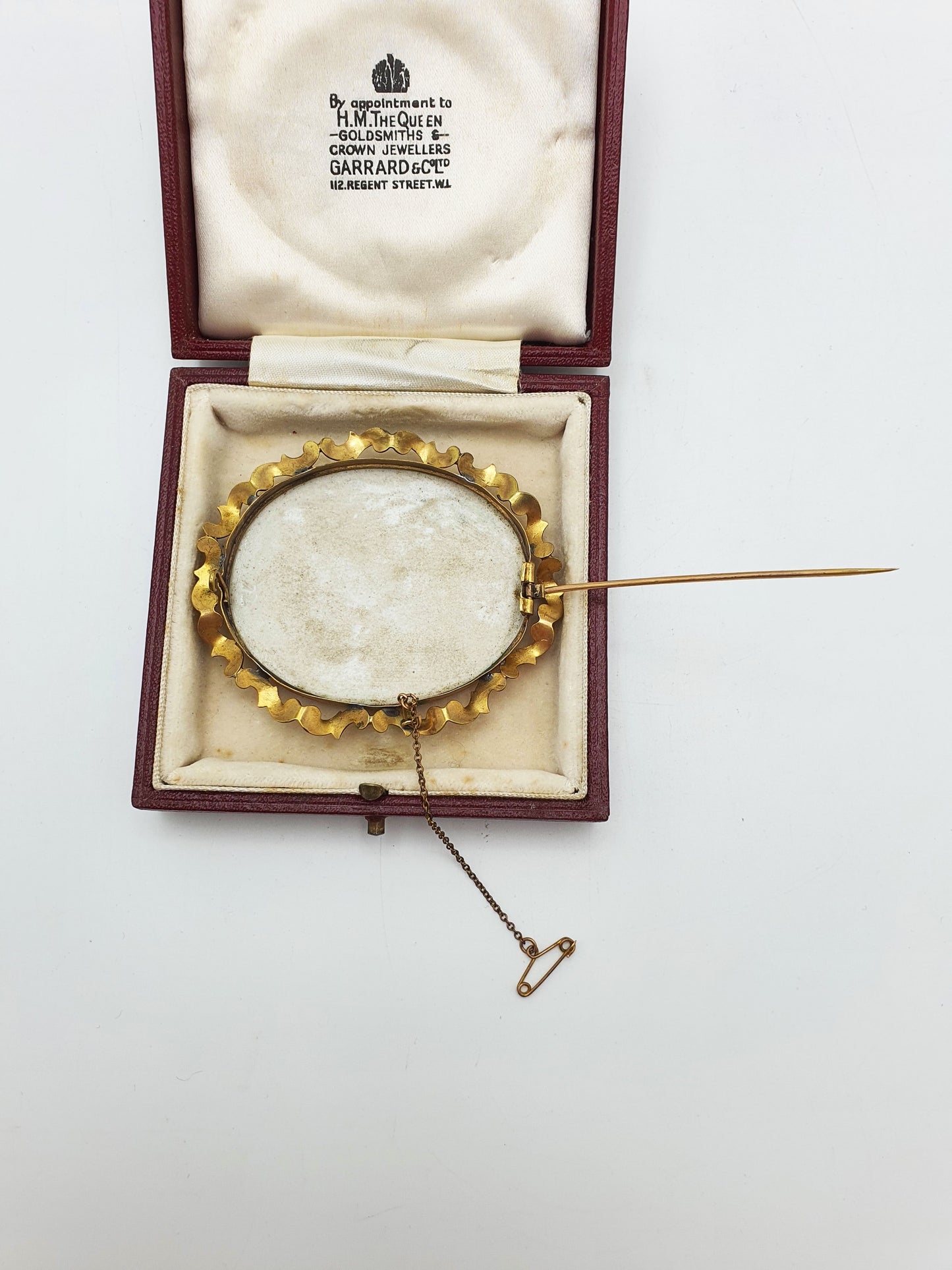 Large Antique Victorian Gilt Metal Framed Painted Porcelain Portrait Brooch – circa 1880