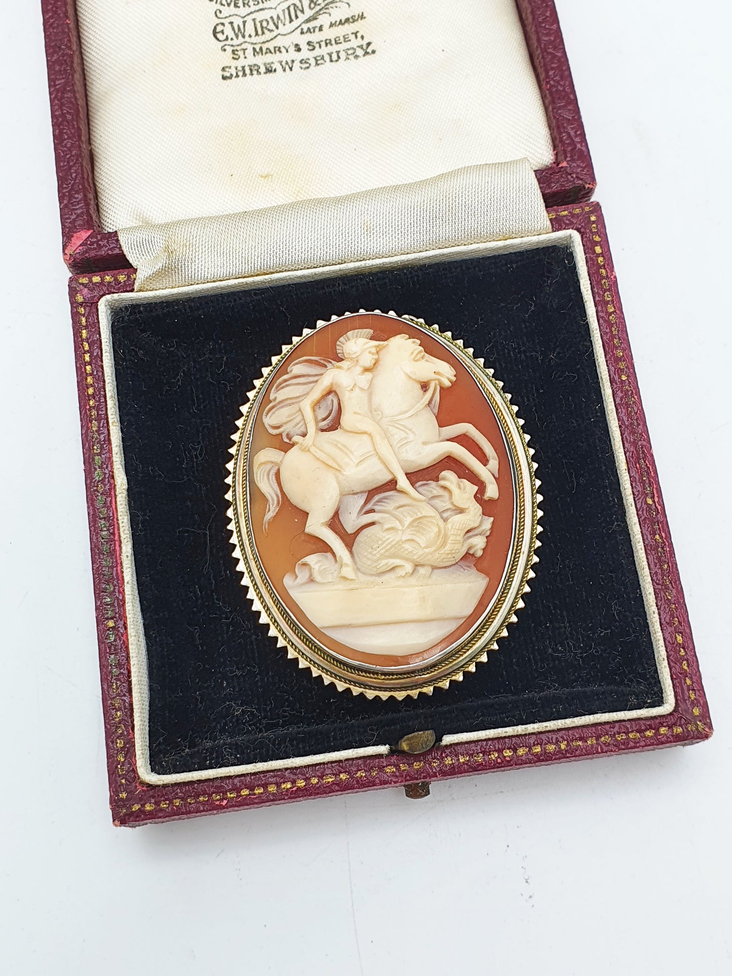 Antique Italian Silver Shell Cameo St George And Dragon Brooch – circa 1920