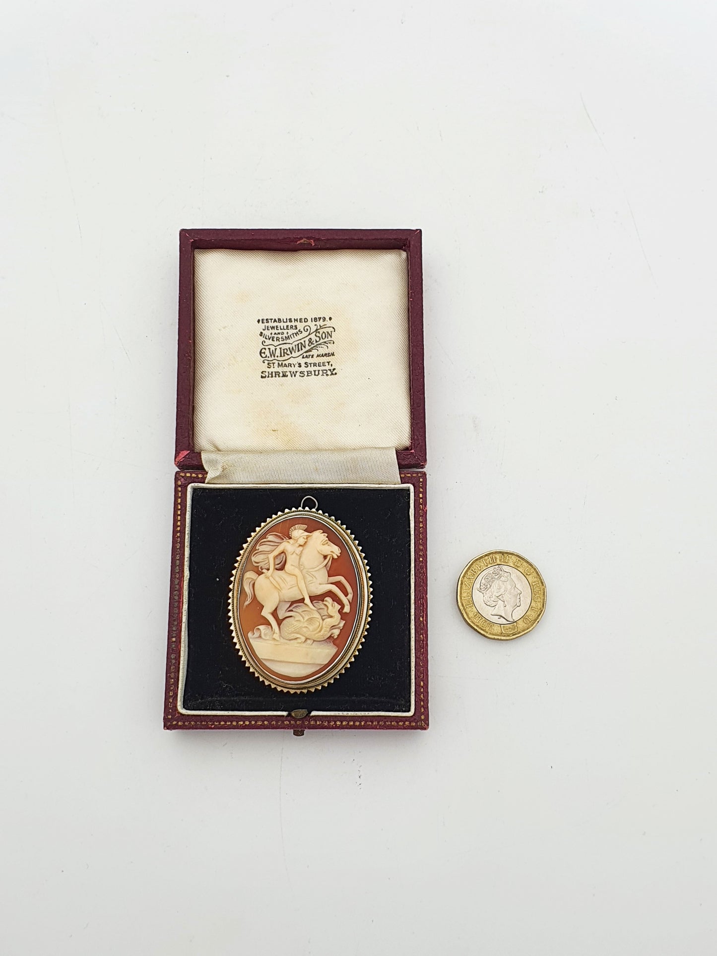 Antique Italian Silver Shell Cameo St George And Dragon Brooch – circa 1920