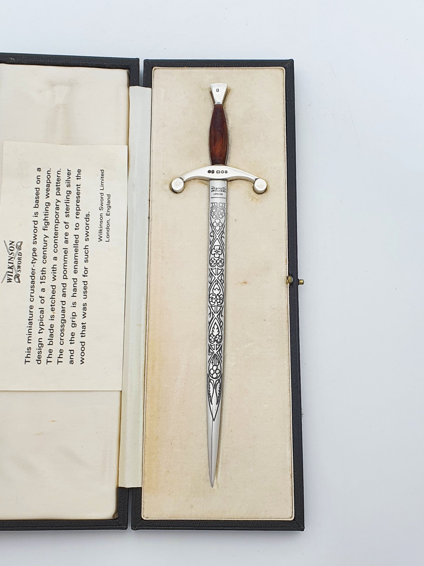 Wilkinson Sword Sterling Silver Crusader Letter Opener In Presentation Case - 1974