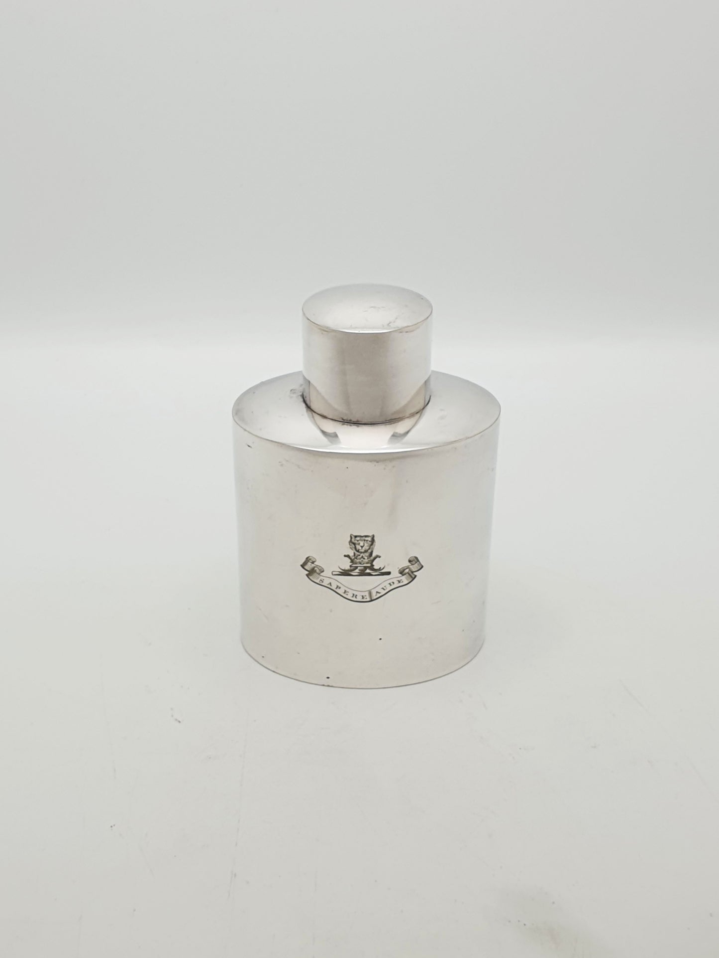 Splendid Antique Edwardian Silver Plated Tea Cannister With Crest – circa 1905