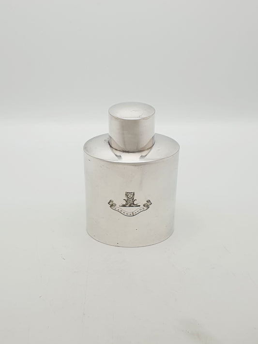 Splendid Antique Edwardian Silver Plated Tea Cannister With Crest – circa 1905