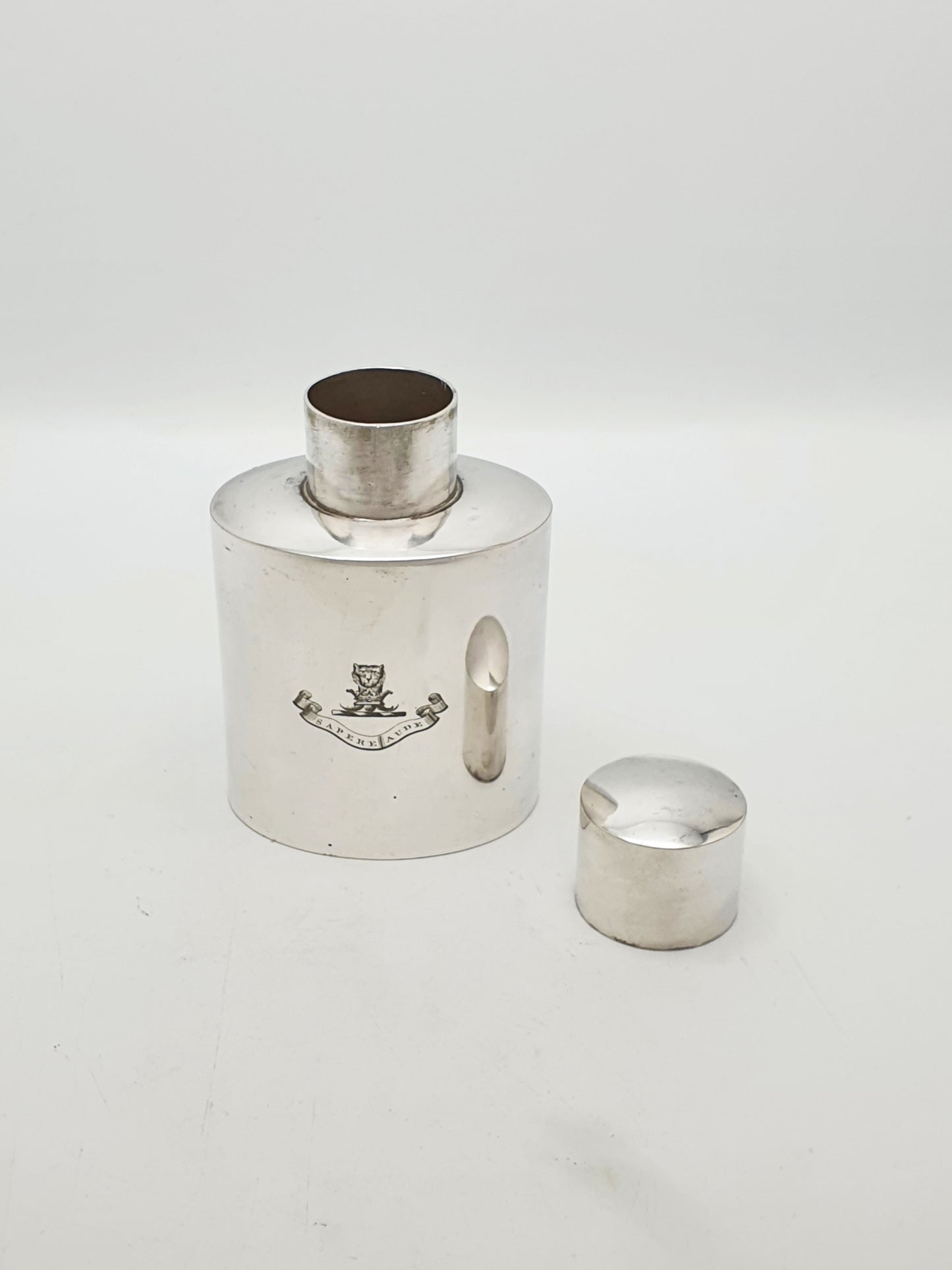 Splendid Antique Edwardian Silver Plated Tea Cannister With Crest – circa 1905