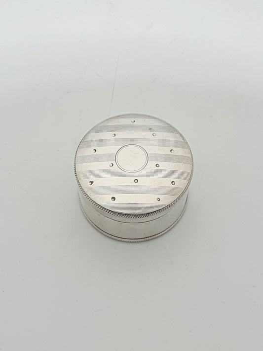 Antique George V Sterling Silver Engine Turned Round Pill Box - 1917
