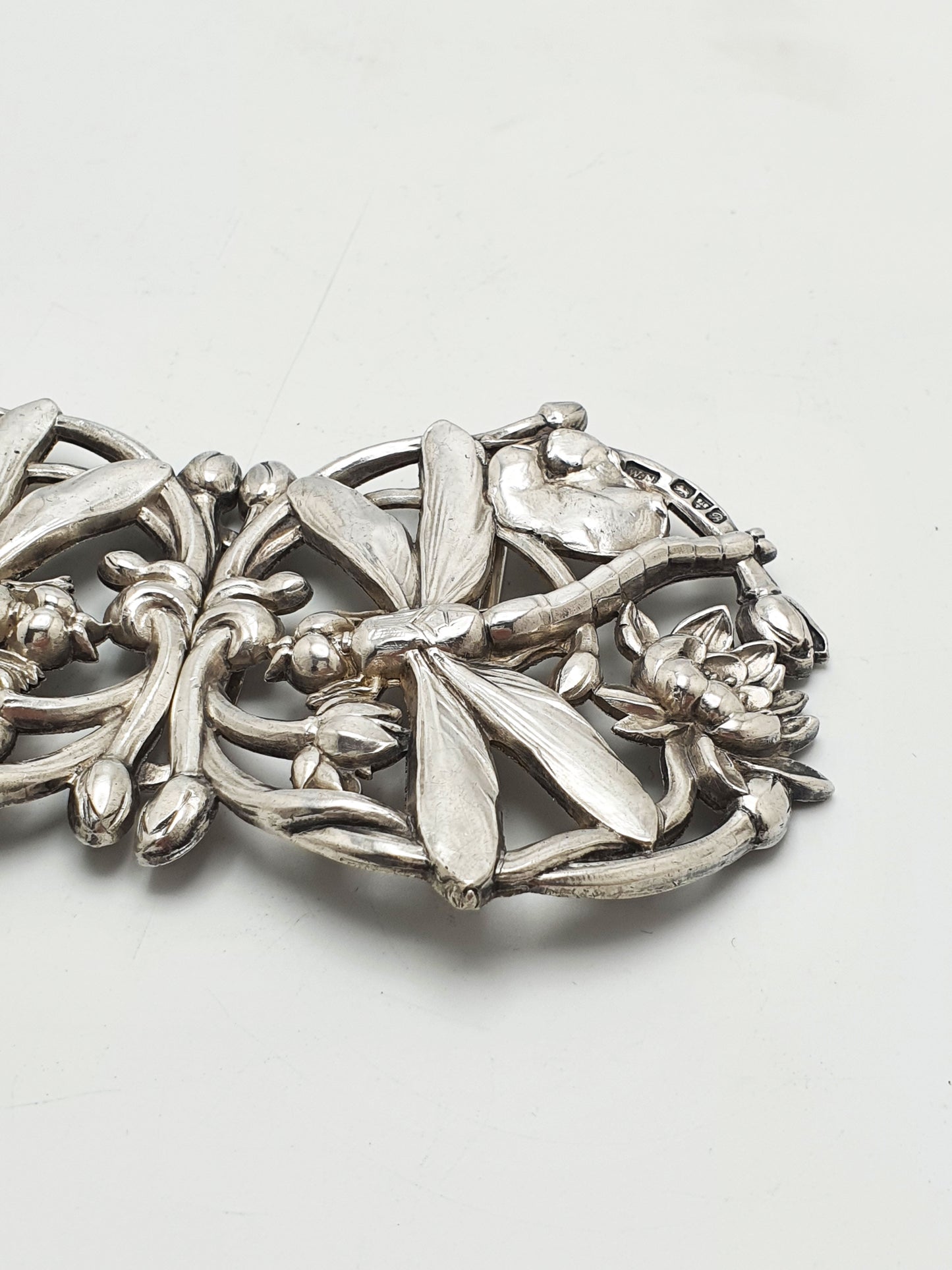 Fabulous Art Nouveau Sterling Silver Dragonfly & Water Lily Buckle Clasp - 1902