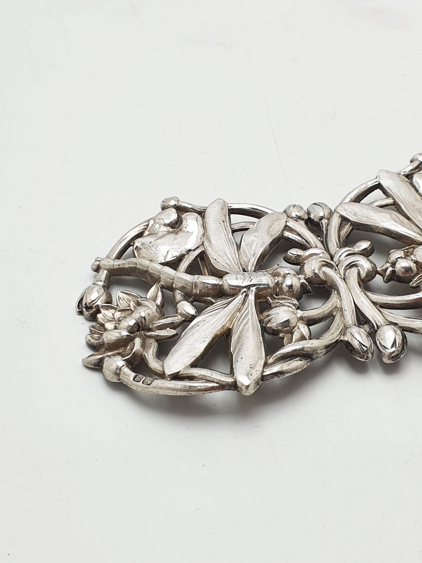 Fabulous Art Nouveau Sterling Silver Dragonfly & Water Lily Buckle Clasp - 1902
