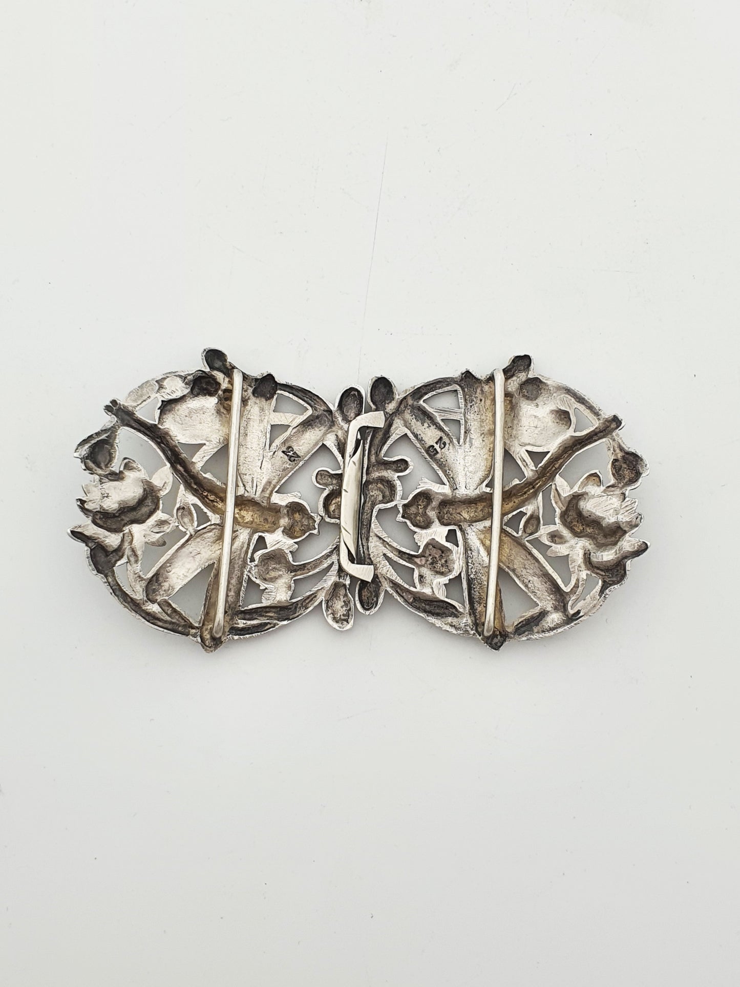 Fabulous Art Nouveau Sterling Silver Dragonfly & Water Lily Buckle Clasp - 1902