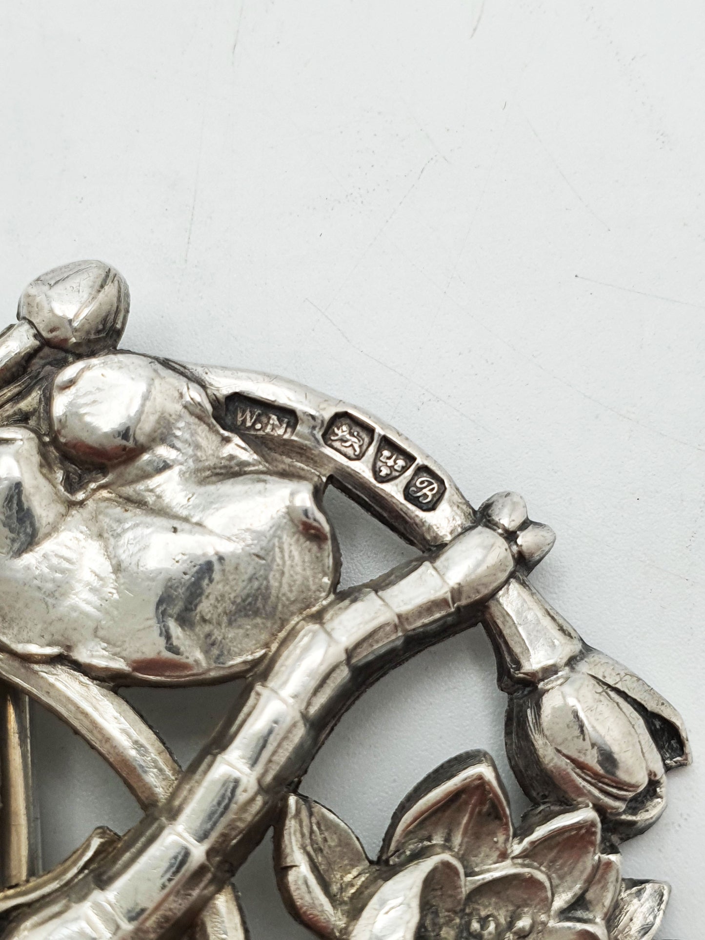 Fabulous Art Nouveau Sterling Silver Dragonfly & Water Lily Buckle Clasp - 1902