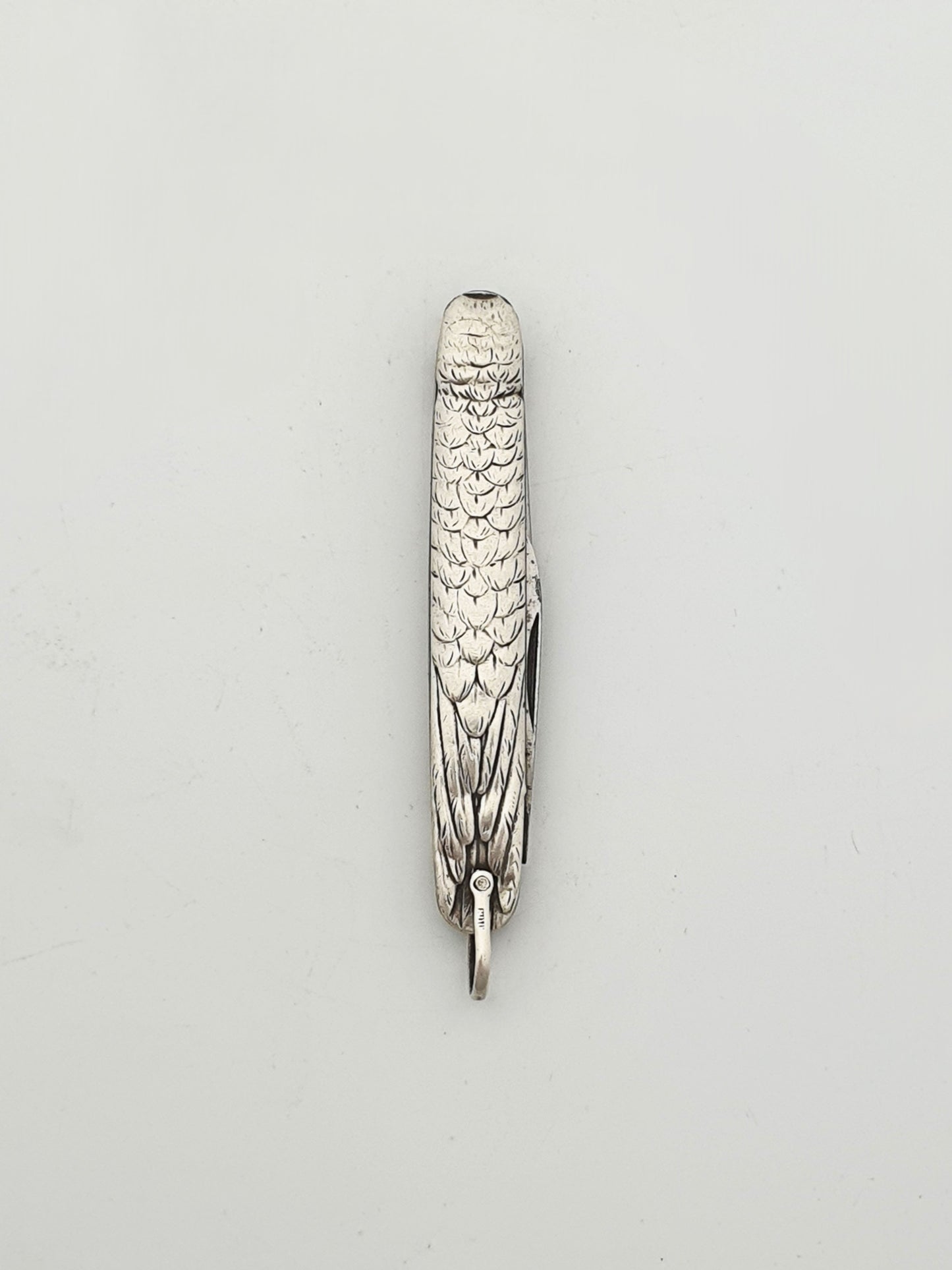 Antique Continental Silver Owl Folding Penknife With Glass Eyes – circa 1900