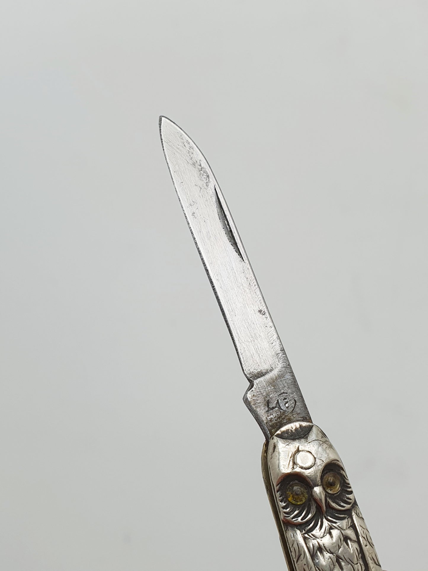 Antique Continental Silver Owl Folding Penknife With Glass Eyes – circa 1900