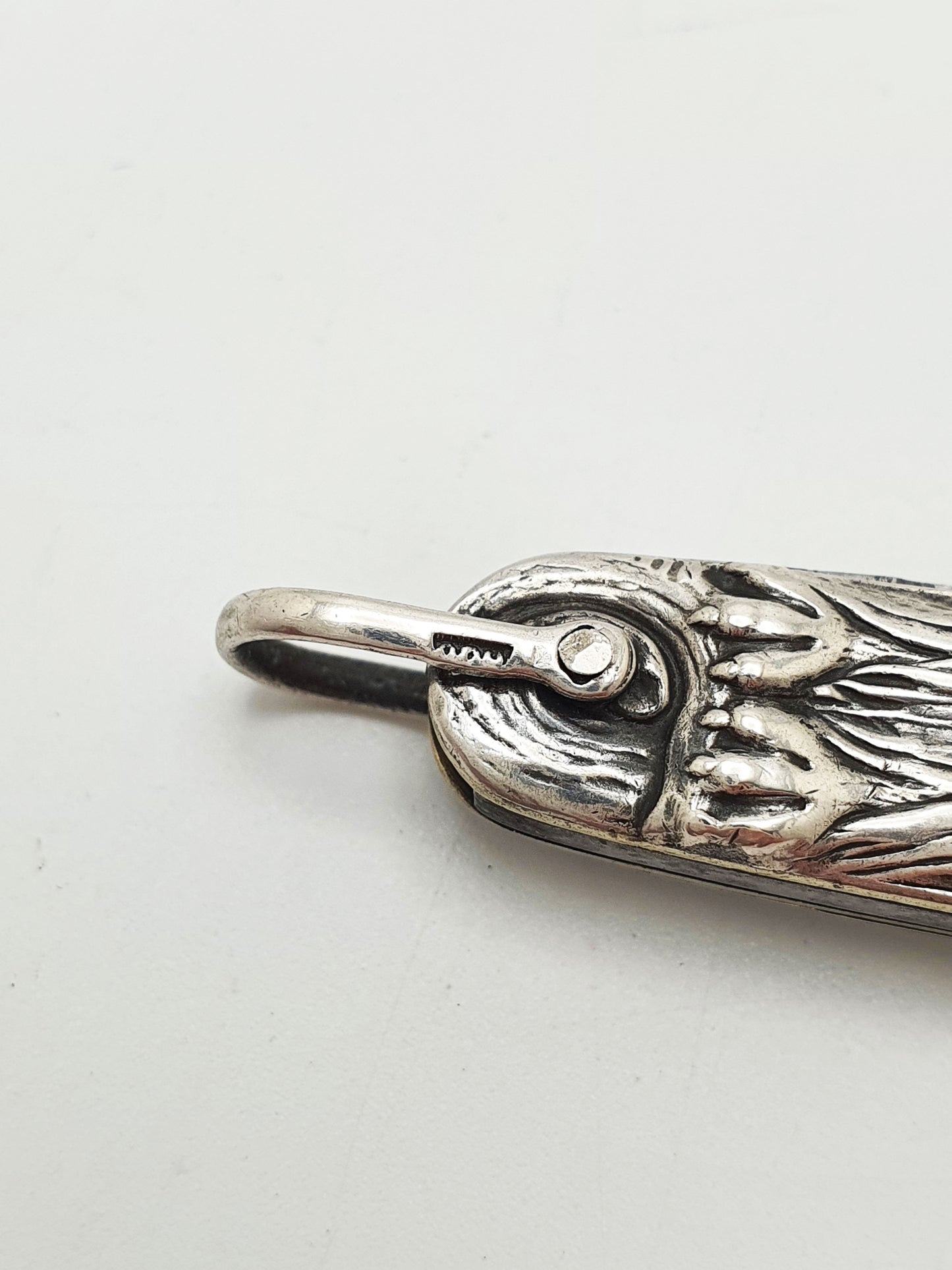 Antique Continental Silver Owl Folding Penknife With Glass Eyes – circa 1900