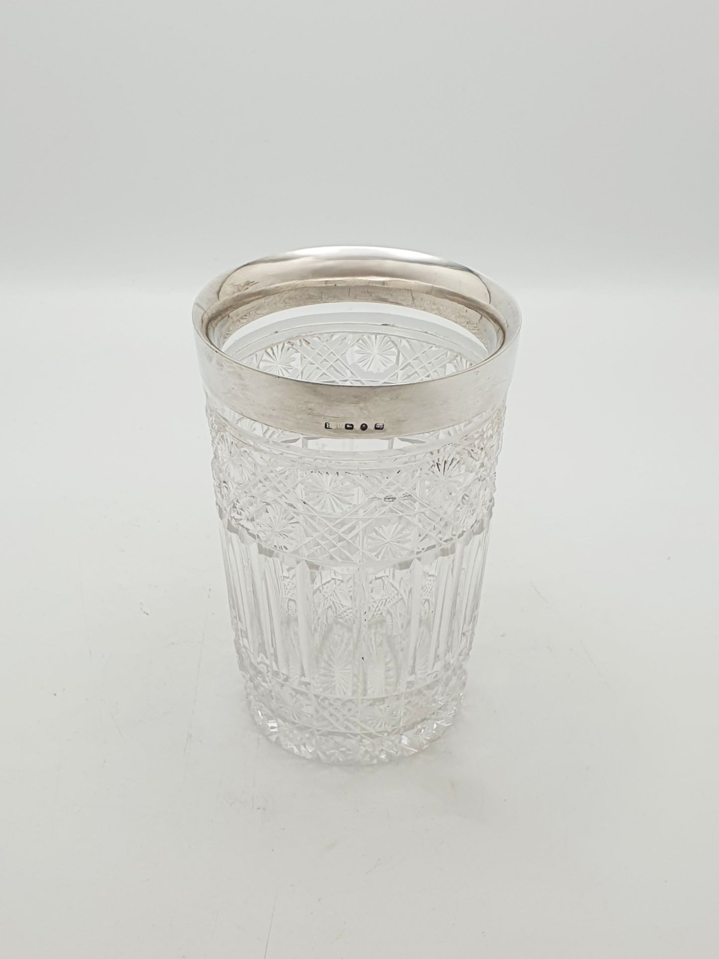 Antique Victorian Sterling Silver Mounted Cut Glass Half Pint - 1890