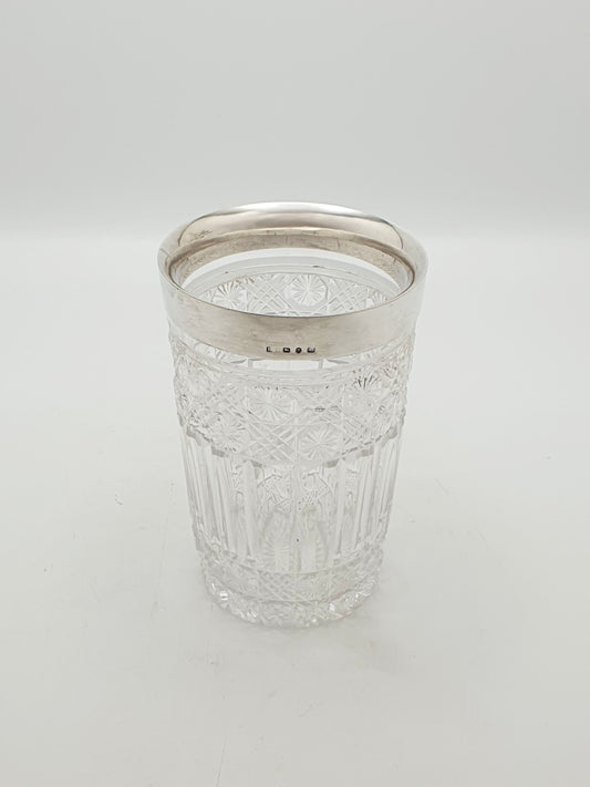 Antique Victorian Sterling Silver Mounted Cut Glass Half Pint - 1890