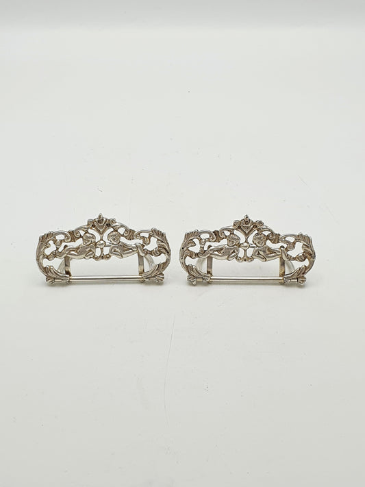 Pair of Antique Scottish Sterling Silver Cherub Place Card Holders - 1892