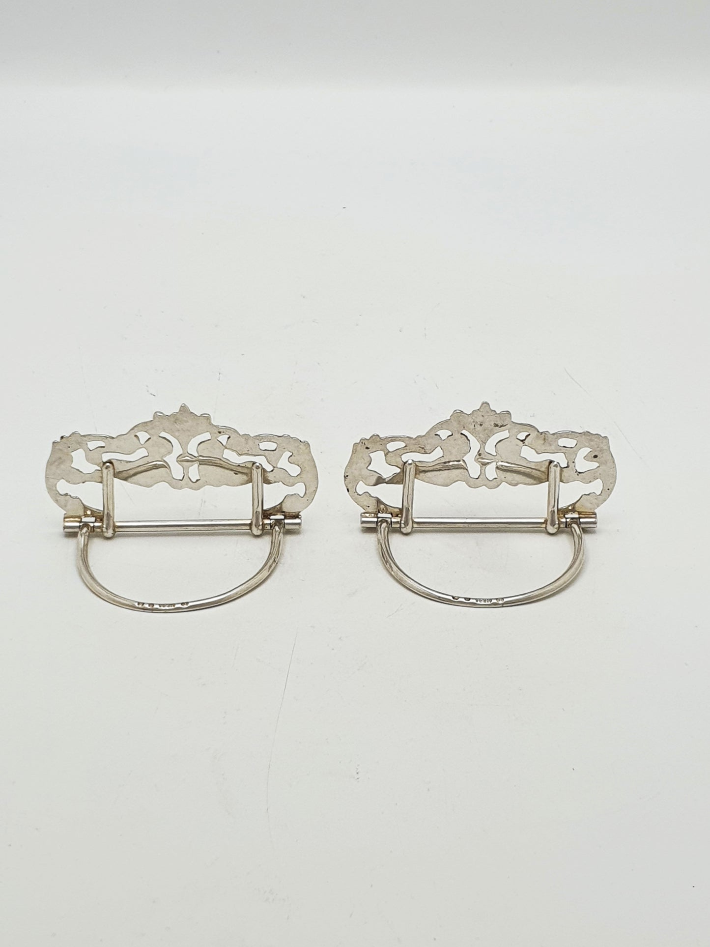 Pair of Antique Scottish Sterling Silver Cherub Place Card Holders - 1892
