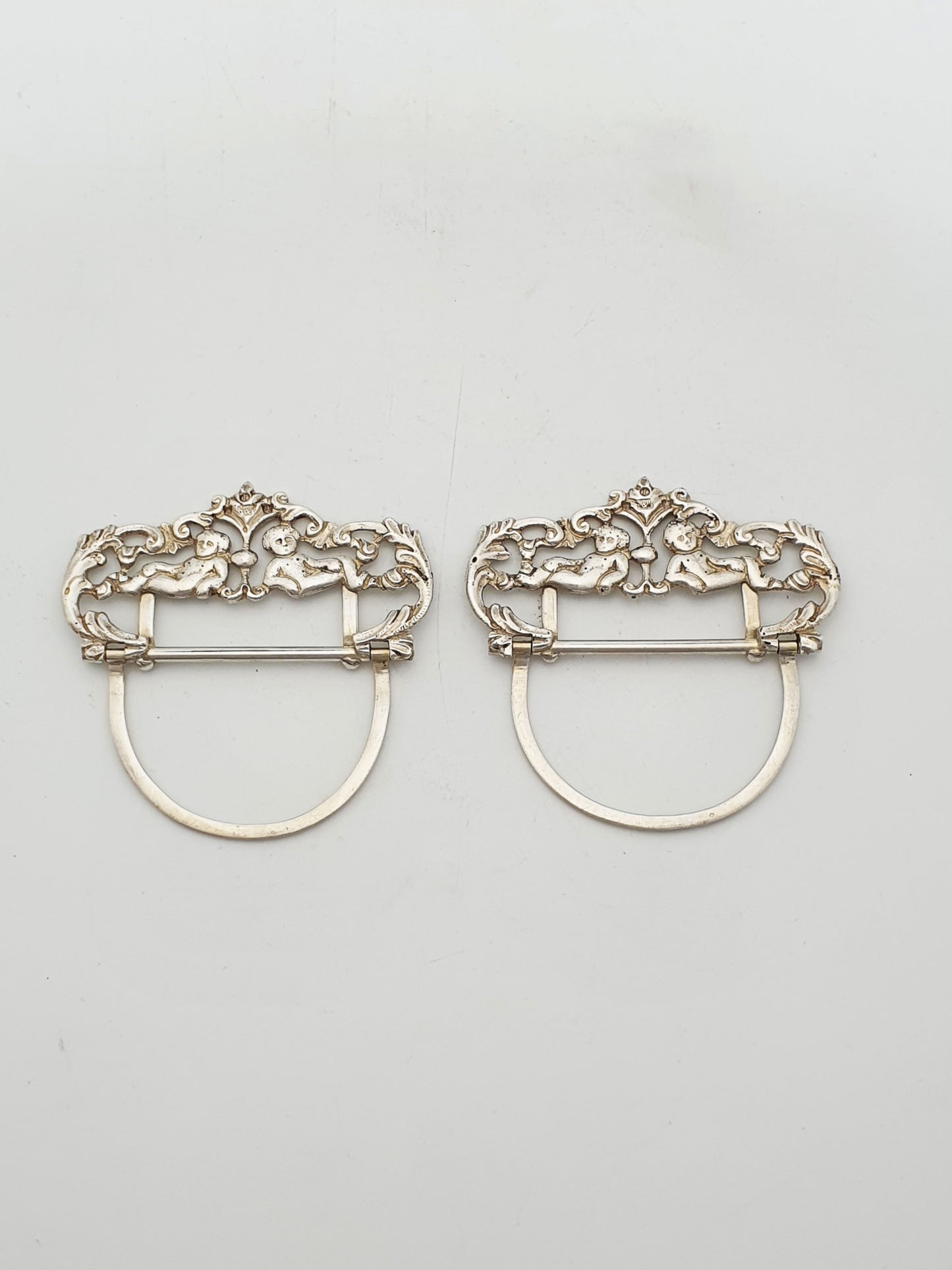 Pair of Antique Scottish Sterling Silver Cherub Place Card Holders - 1892