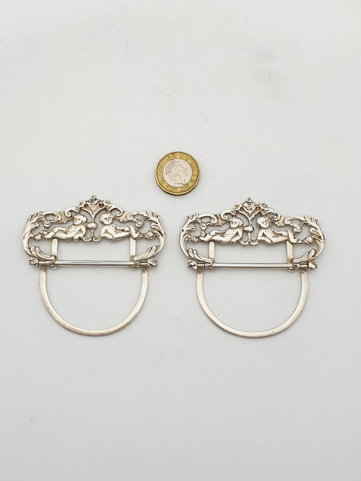 Pair of Antique Scottish Sterling Silver Cherub Place Card Holders - 1892