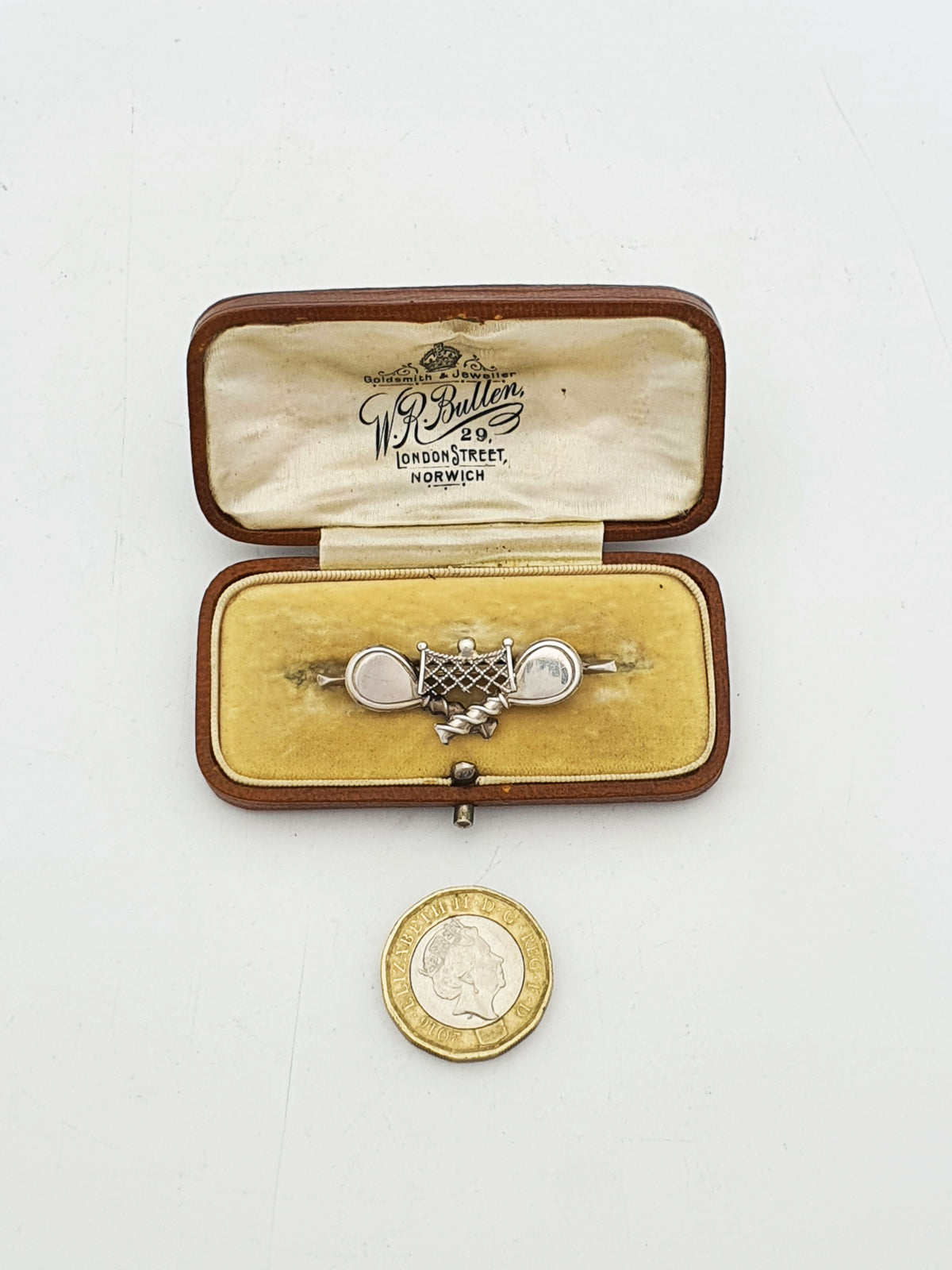 Antique Edwardian Sterling Silver Tennis Themed Sweetheart Brooch – 1901