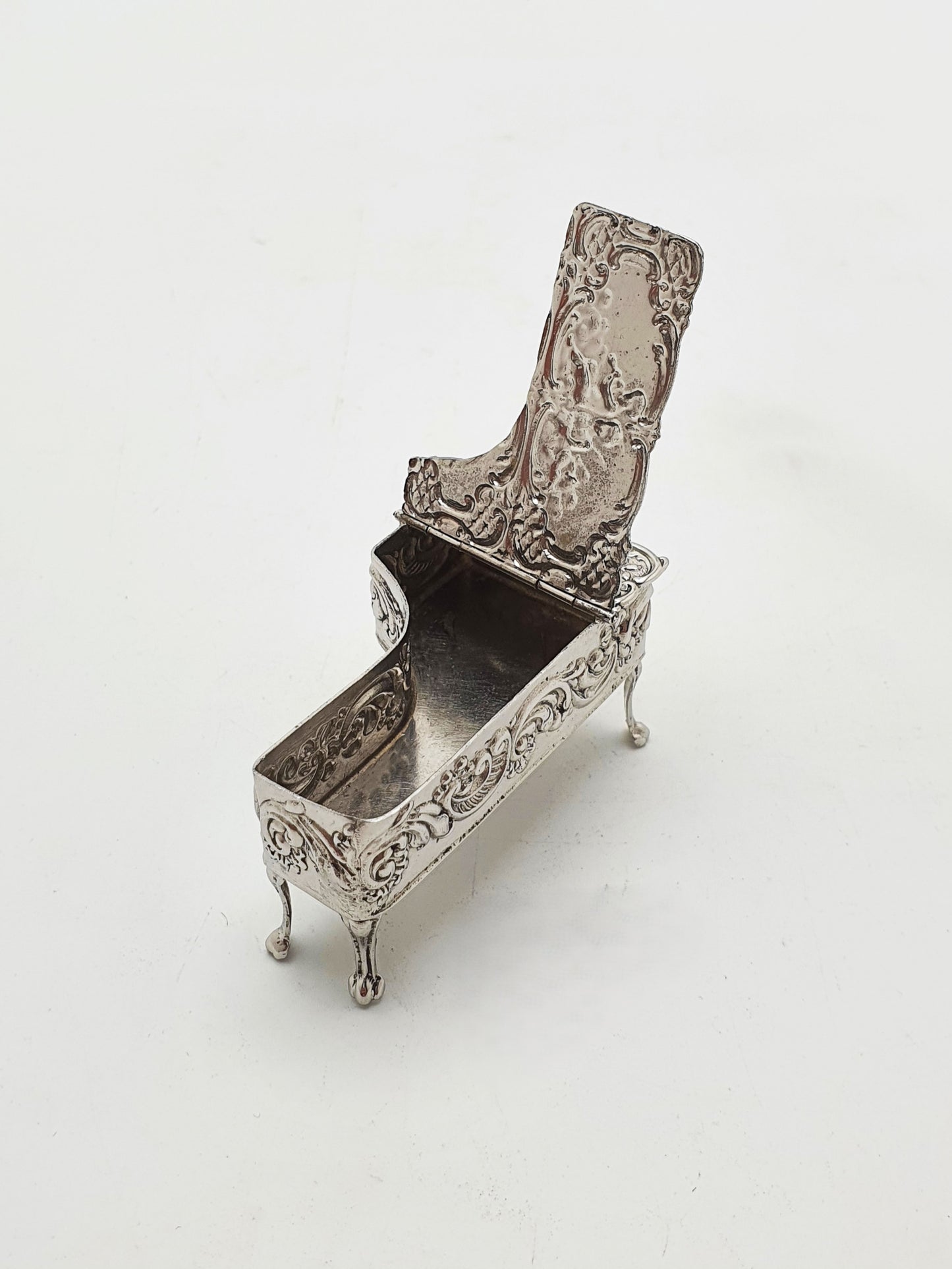 Vintage Sterling Silver Miniature Grand Piano Trinket Box With Cherub Relief - 1956