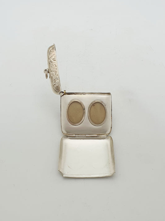 Rare Antique Sterling Silver Vesta Case With Double Photo Frames - 1905