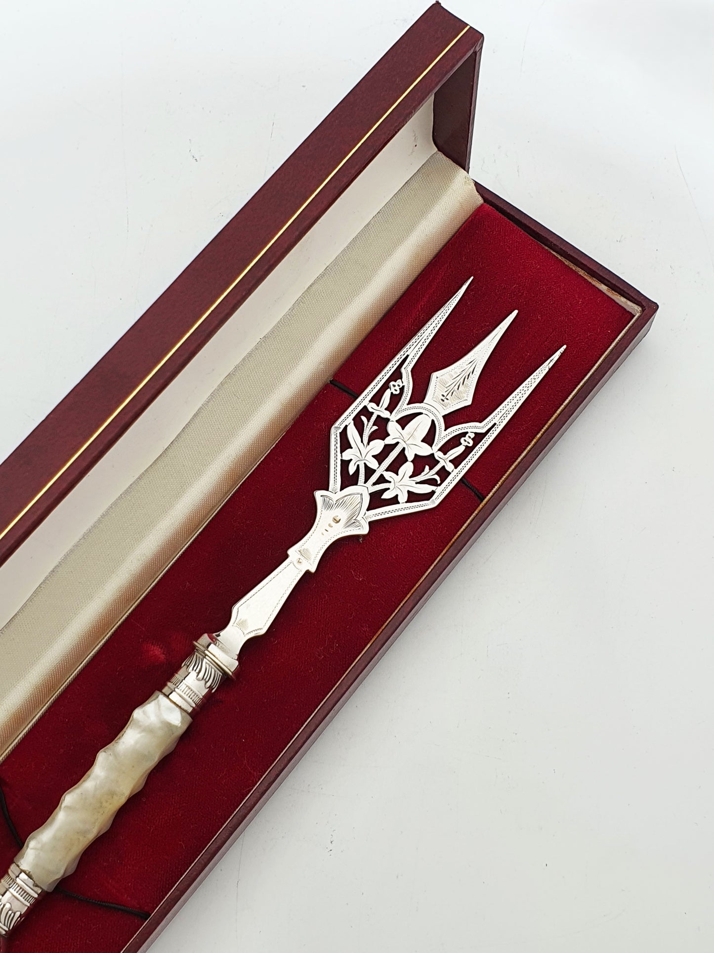 Antique Edwardian Sterling Silver Bread Fork With Mother-Of-Pearl Handle - 1902
