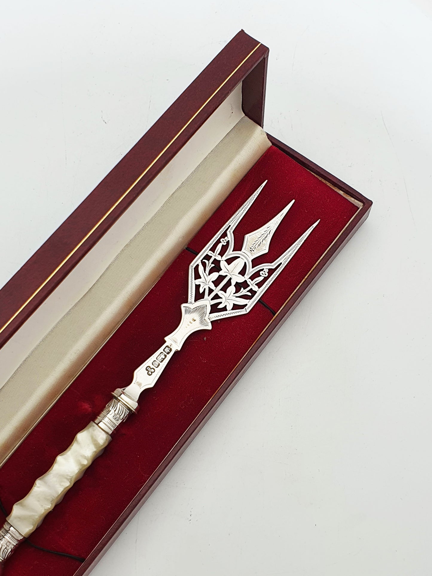 Antique Edwardian Sterling Silver Bread Fork With Mother-Of-Pearl Handle - 1902