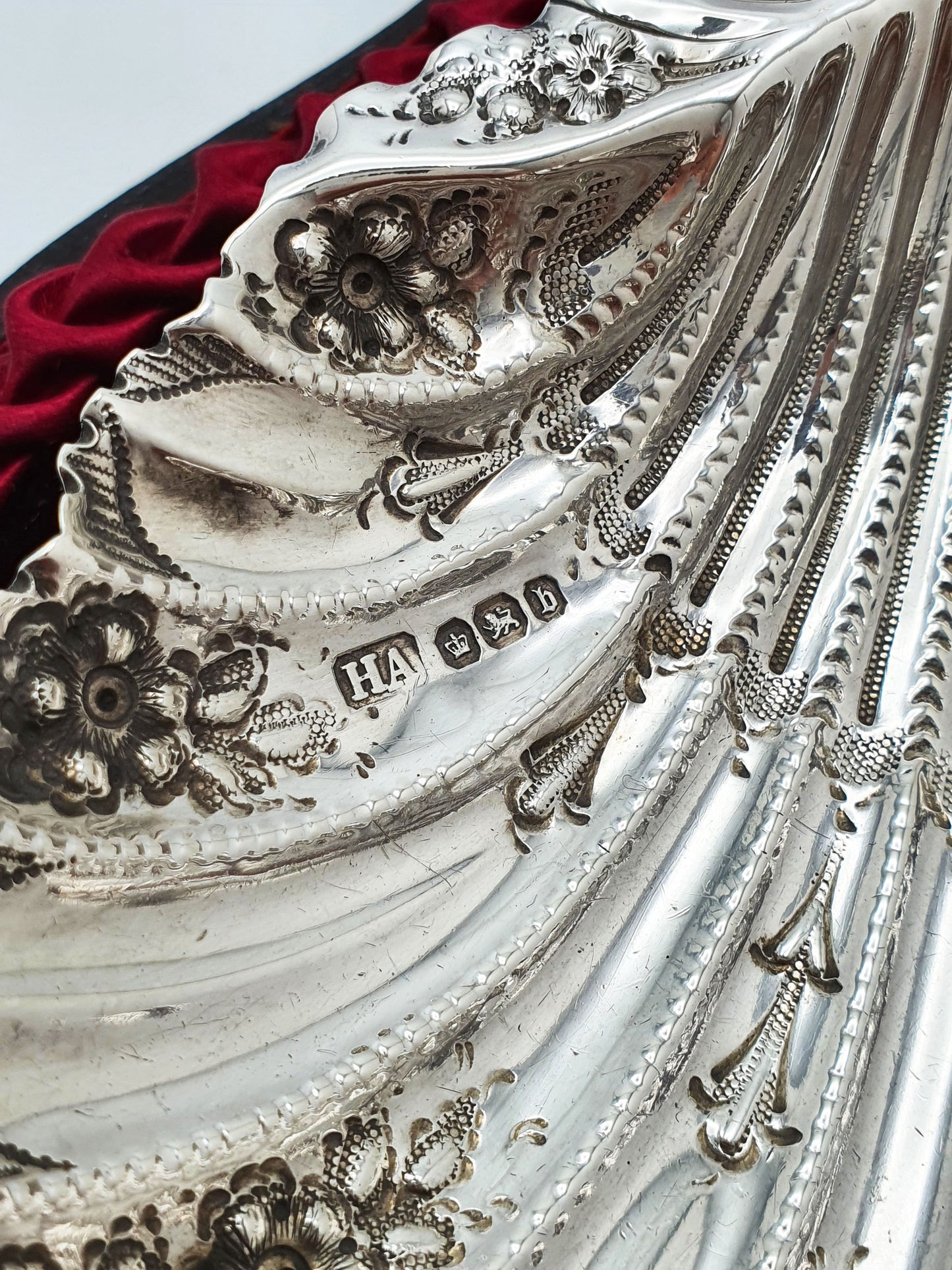 Stunning Antique Victorian Sterling Silver Shell Butter Dish And Spreader - 1894