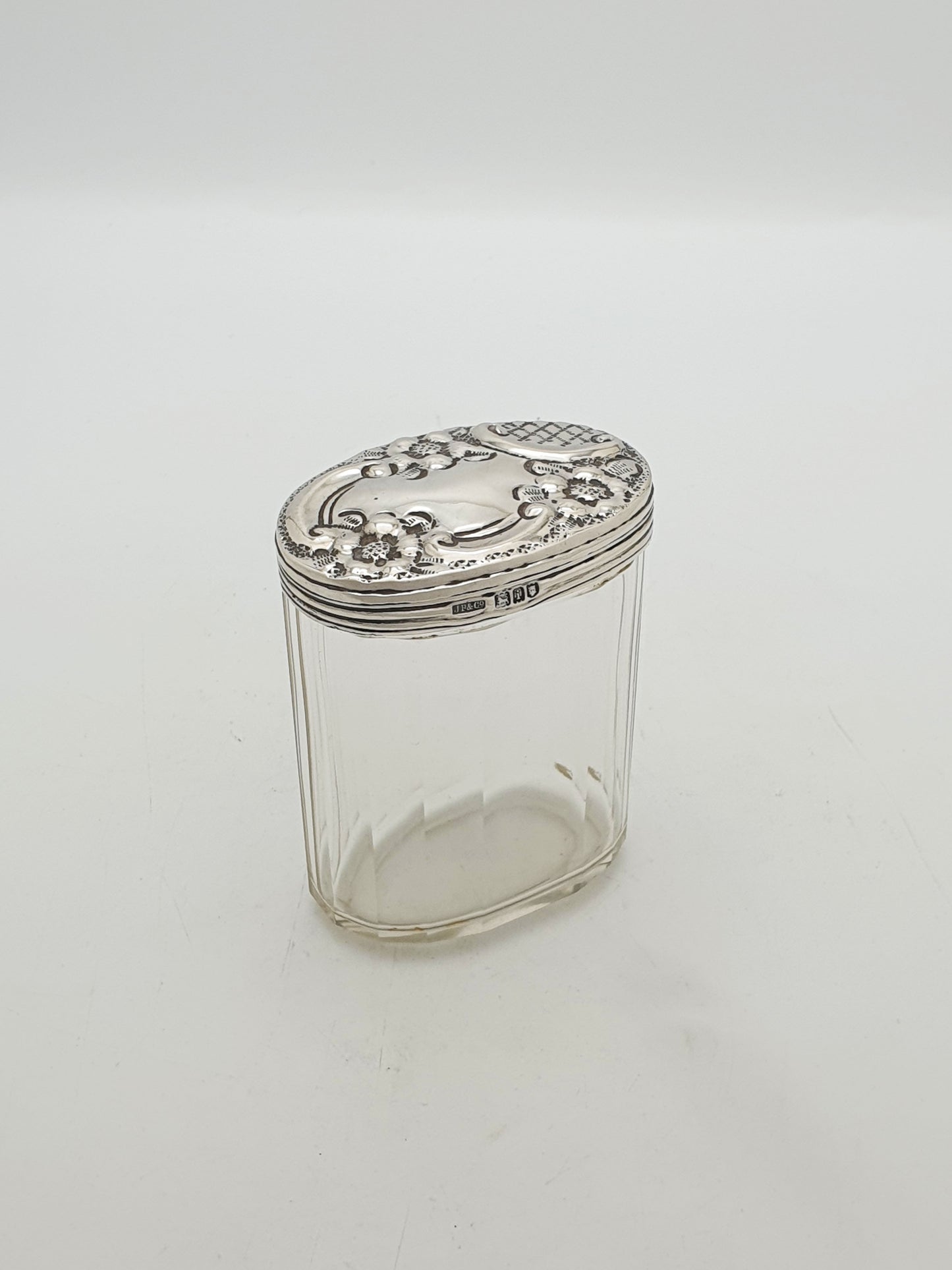 Antique Edwardian Sterling Silver Lidded Glass Dressing Table Jar - 1904