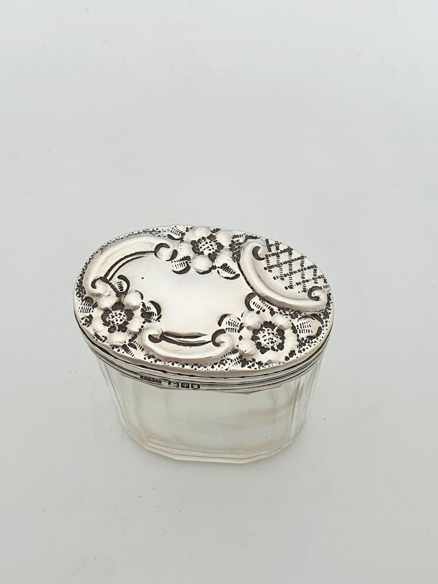 Antique Edwardian Sterling Silver Lidded Glass Dressing Table Jar - 1904