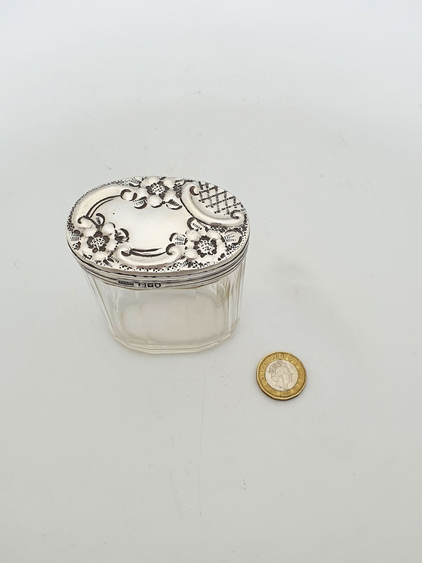 Antique Edwardian Sterling Silver Lidded Glass Dressing Table Jar - 1904