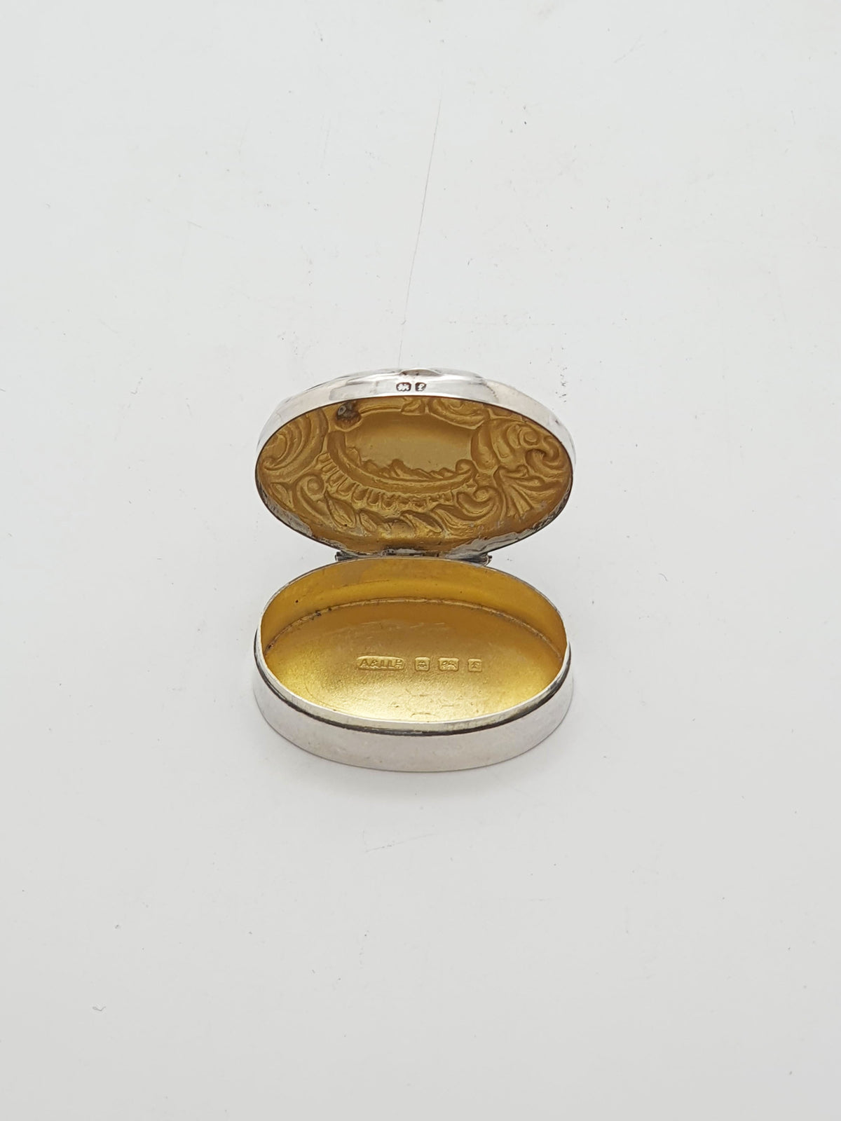 Antique Edwardian Sterling Silver Pill Box with Gilt Interior - 1905