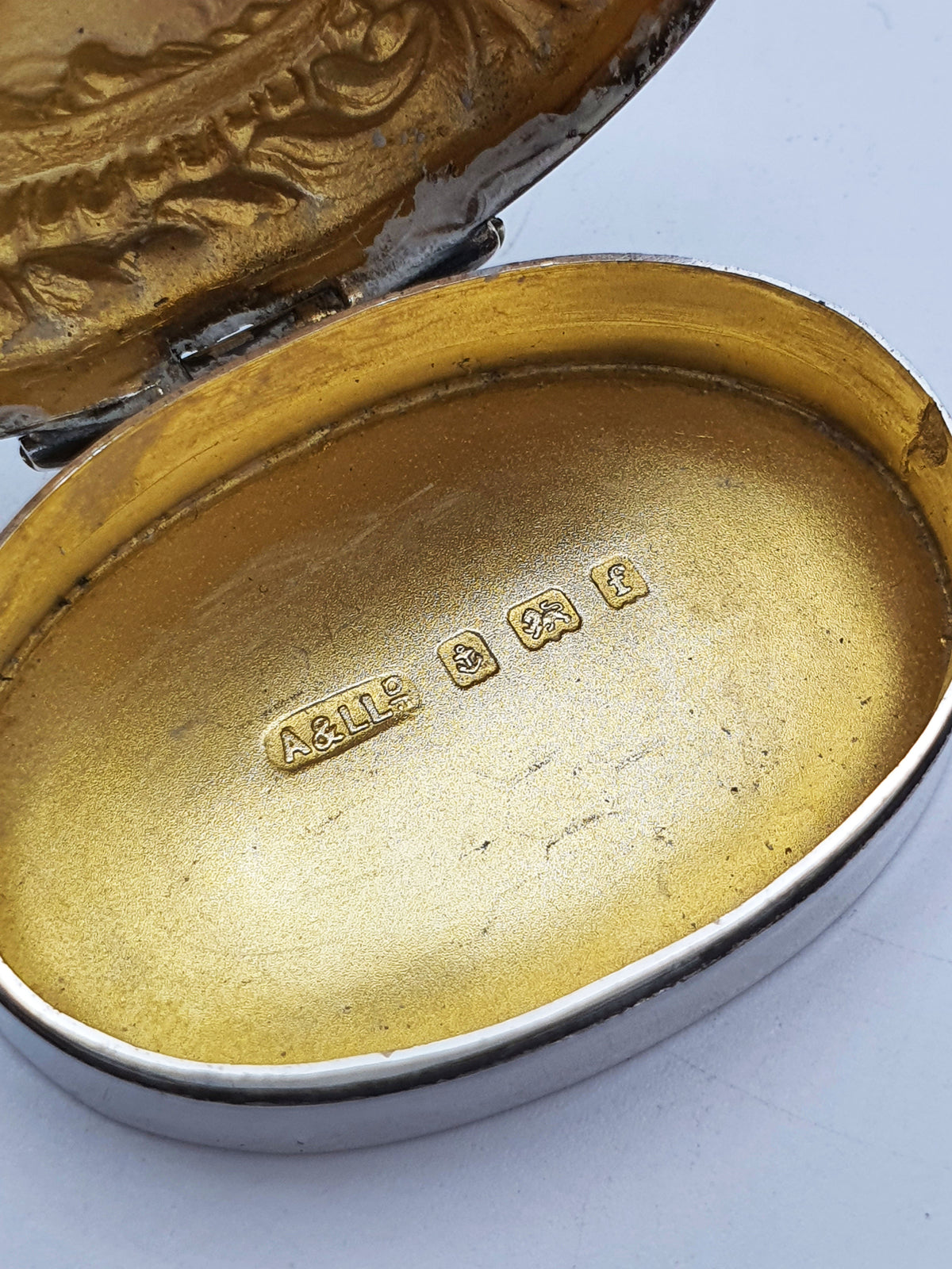 Antique Edwardian Sterling Silver Pill Box with Gilt Interior - 1905