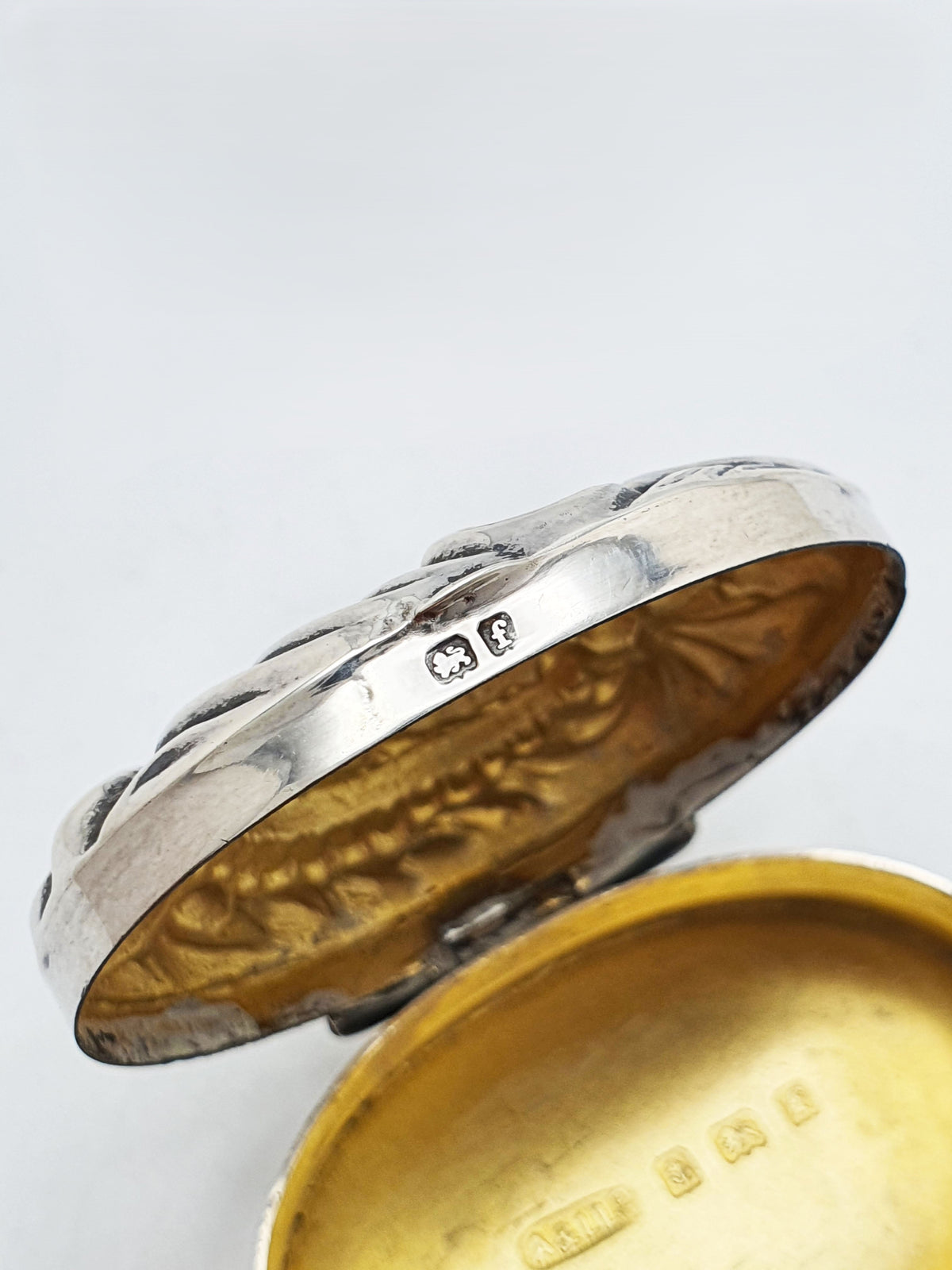 Antique Edwardian Sterling Silver Pill Box with Gilt Interior - 1905