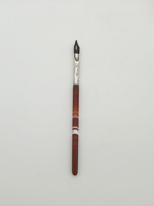 Lovely Antique Edwardian Sterling Silver and Agate Dip Pen - 1901
