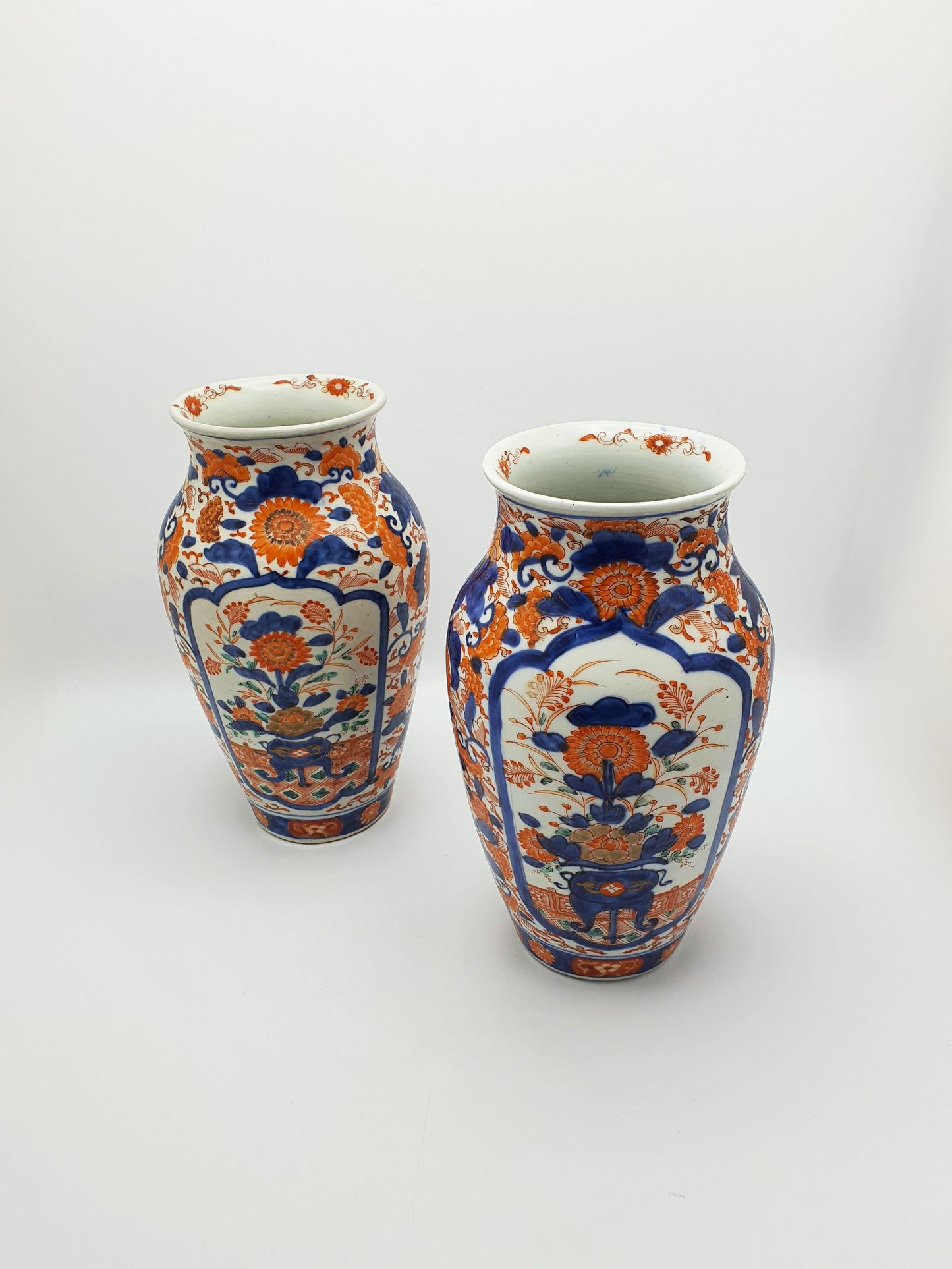 Pair of Antique Japanese Imari Porcelain Vases with Floral Panels – circa 1900
