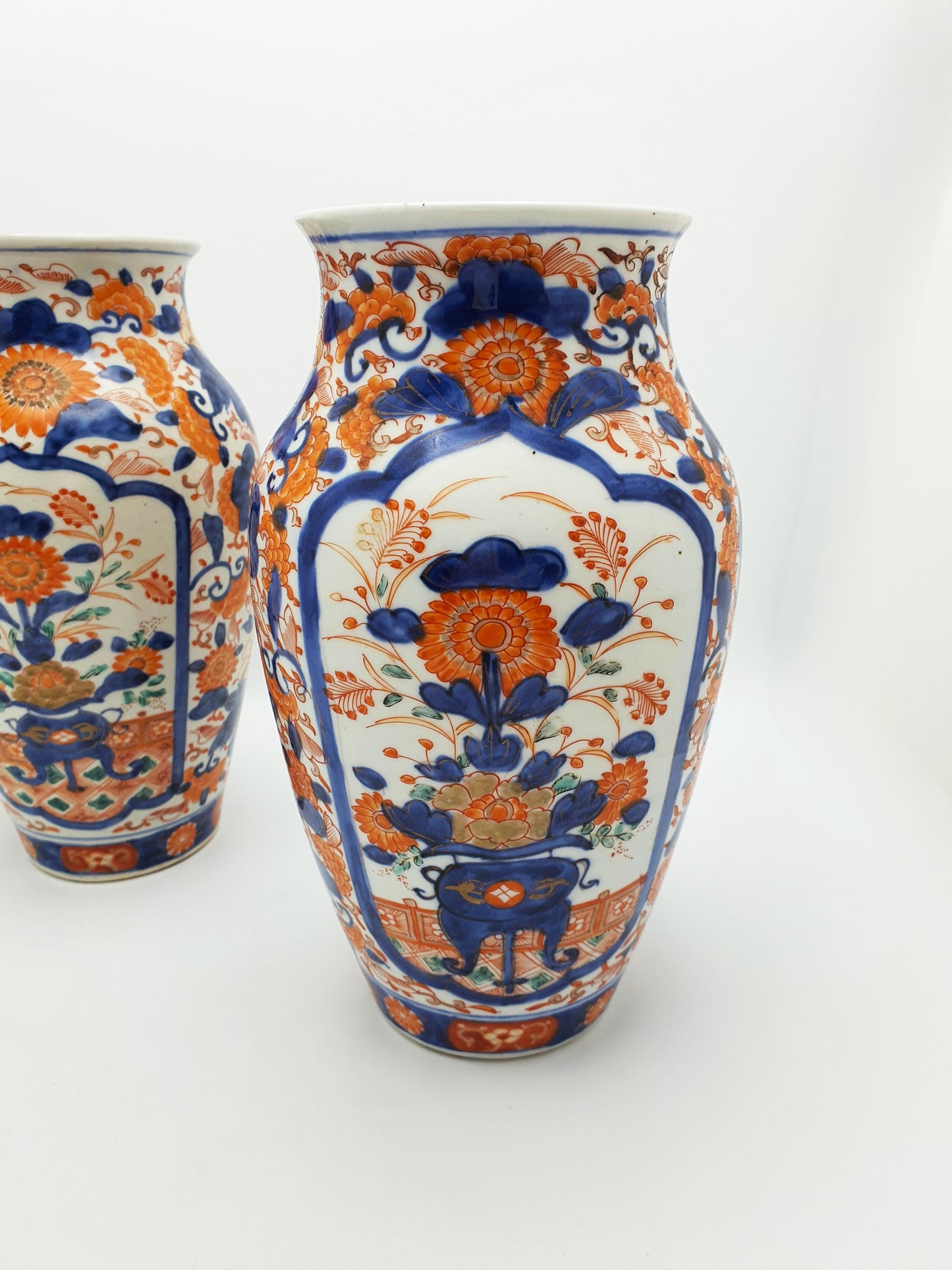 Pair of Antique Japanese Imari Porcelain Vases with Floral Panels – circa 1900