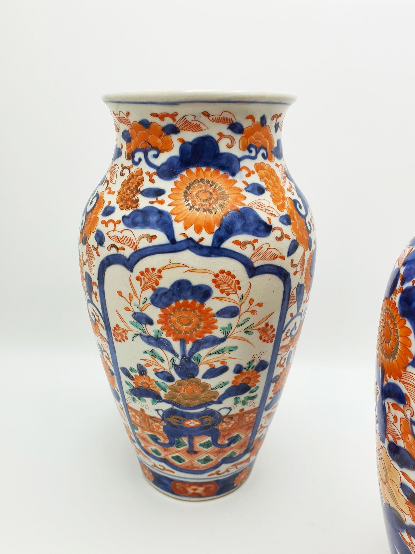 Pair of Antique Japanese Imari Porcelain Vases with Floral Panels – circa 1900