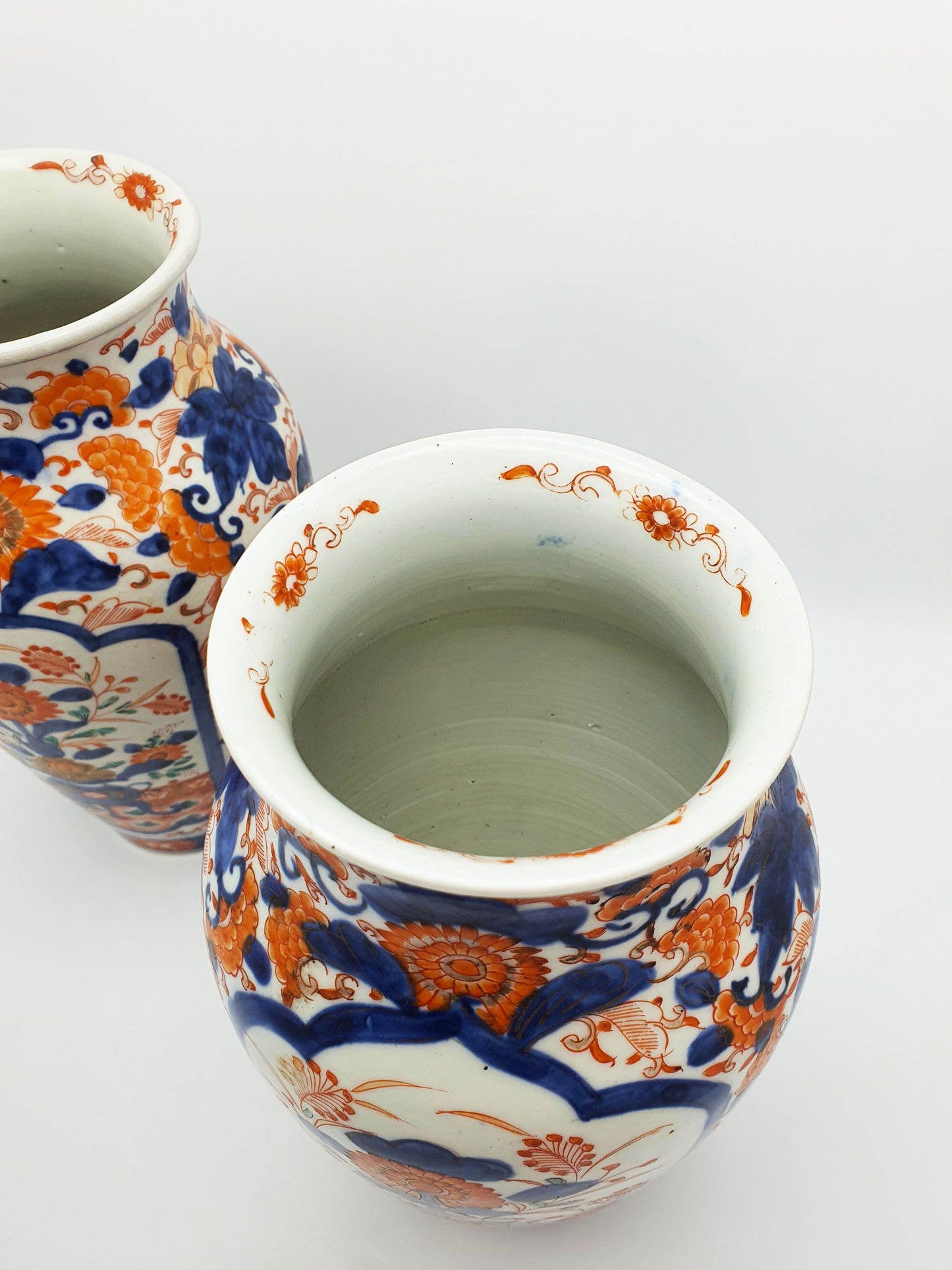 Pair of Antique Japanese Imari Porcelain Vases with Floral Panels – circa 1900