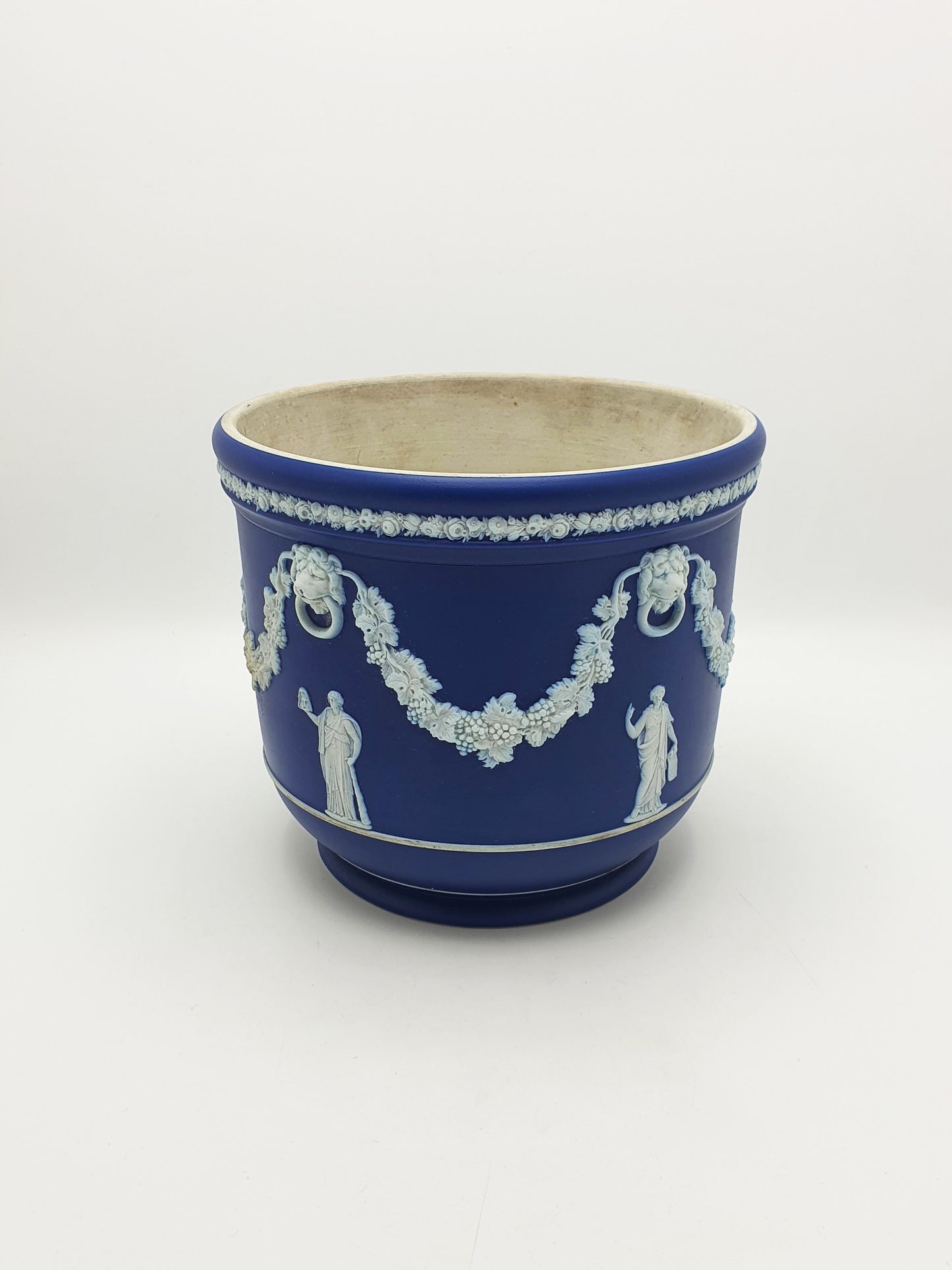 Antique Edwardian Wedgwood Jasperware Blue Planter With Classical Reliefs – circa 1905