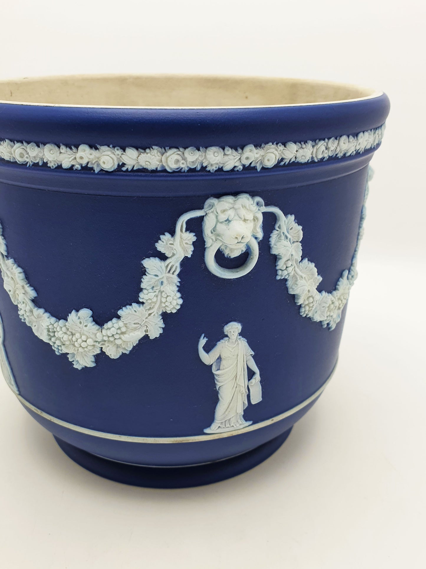 Antique Edwardian Wedgwood Jasperware Blue Planter With Classical Reliefs – circa 1905