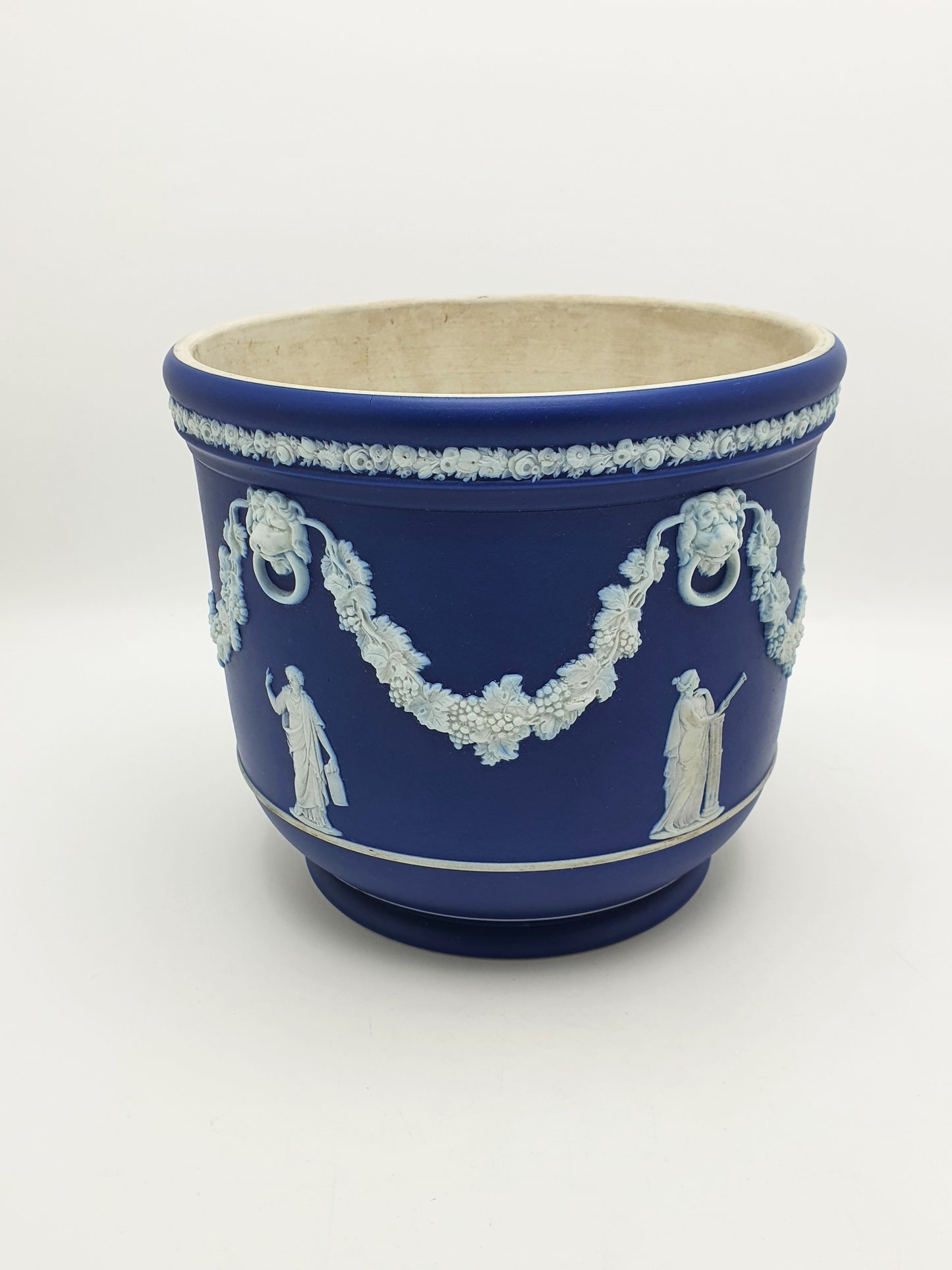 Antique Edwardian Wedgwood Jasperware Blue Planter With Classical Reliefs – circa 1905