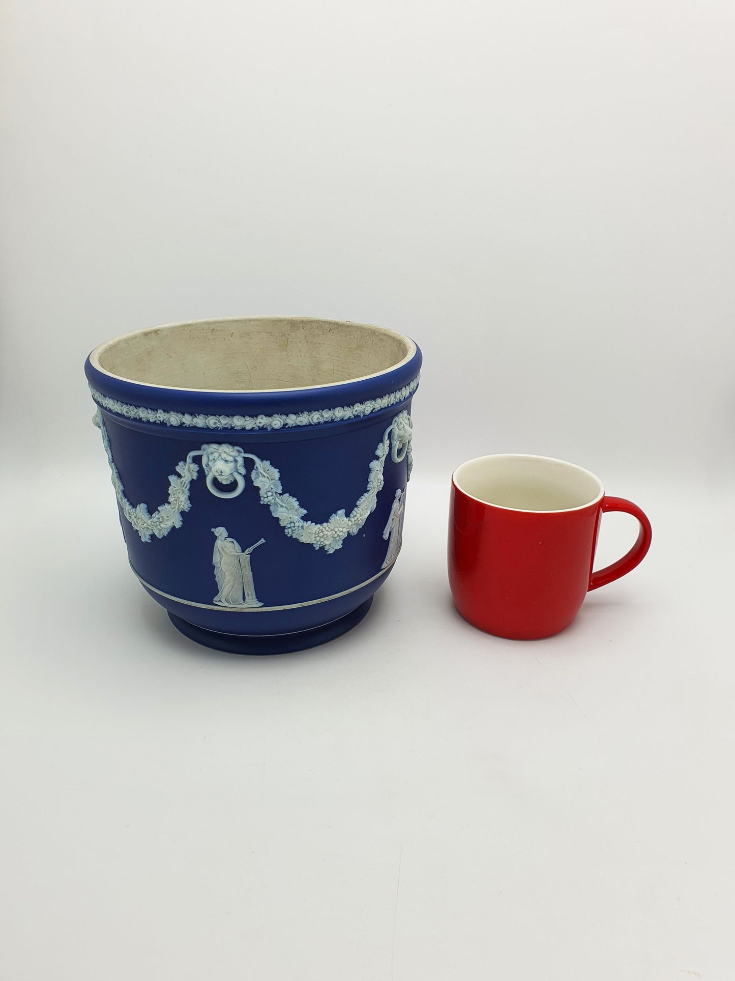 Antique Edwardian Wedgwood Jasperware Blue Planter With Classical Reliefs – circa 1905