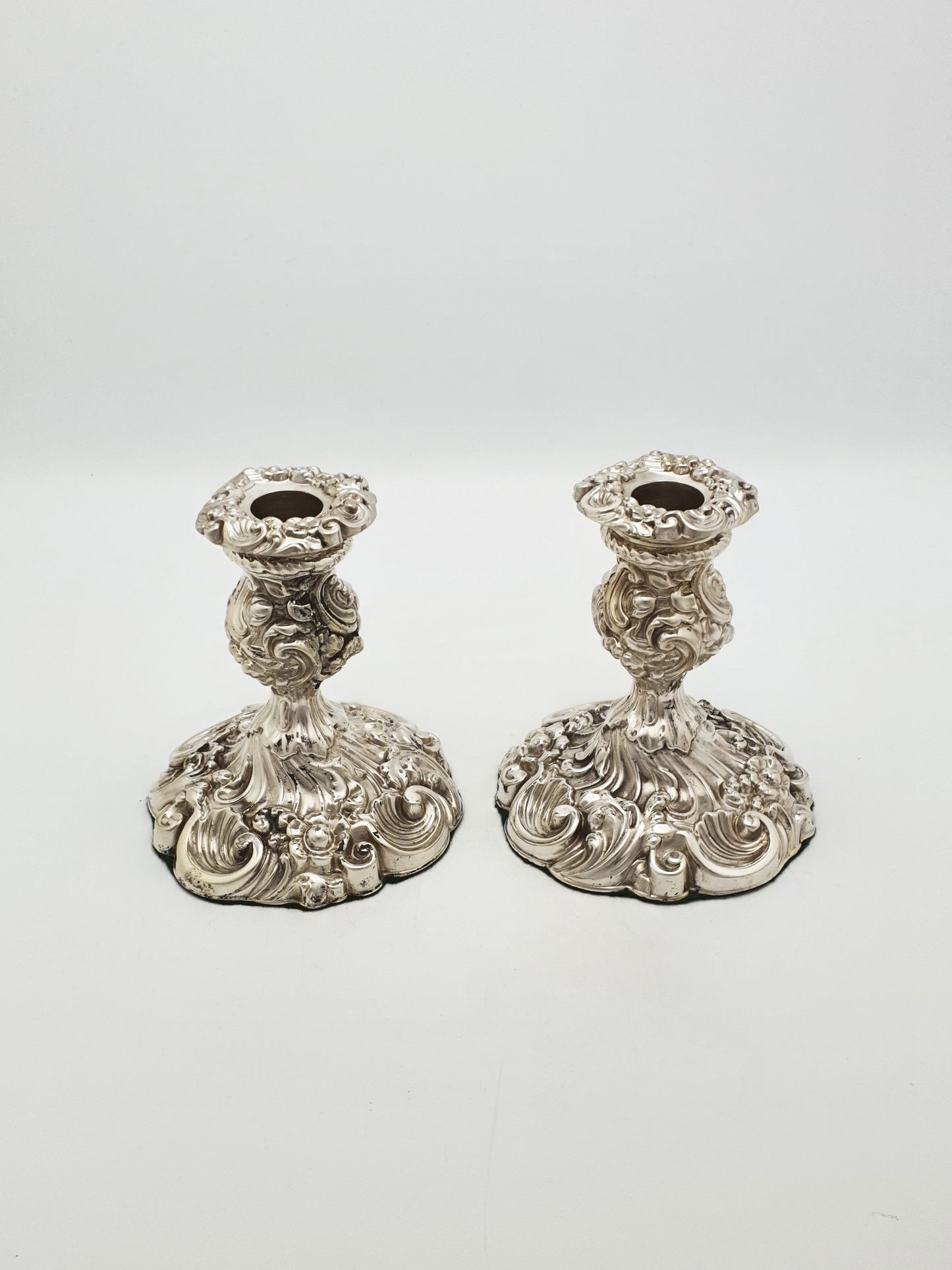 Pair of Antique Mappin Brothers Silver Plated Rococo Candlesticks – circa 1870